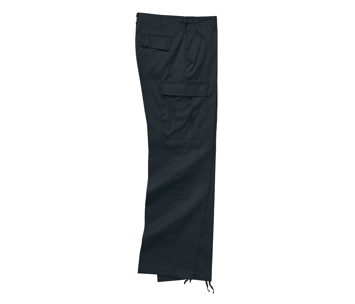 Hochwertige Details der schwarzen Brandit US Ranger Hose mit praktischer Cargo-Tasche und Kordelzug.