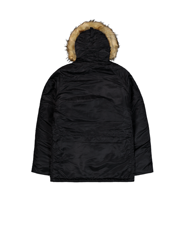 103141 Alpha Industries N-3B VF 59 Parka Rückansicht – warmer Herren Wintermantel in Schwarz, Regular Fit, erhältlich bei bluepalm.ch Schweiz