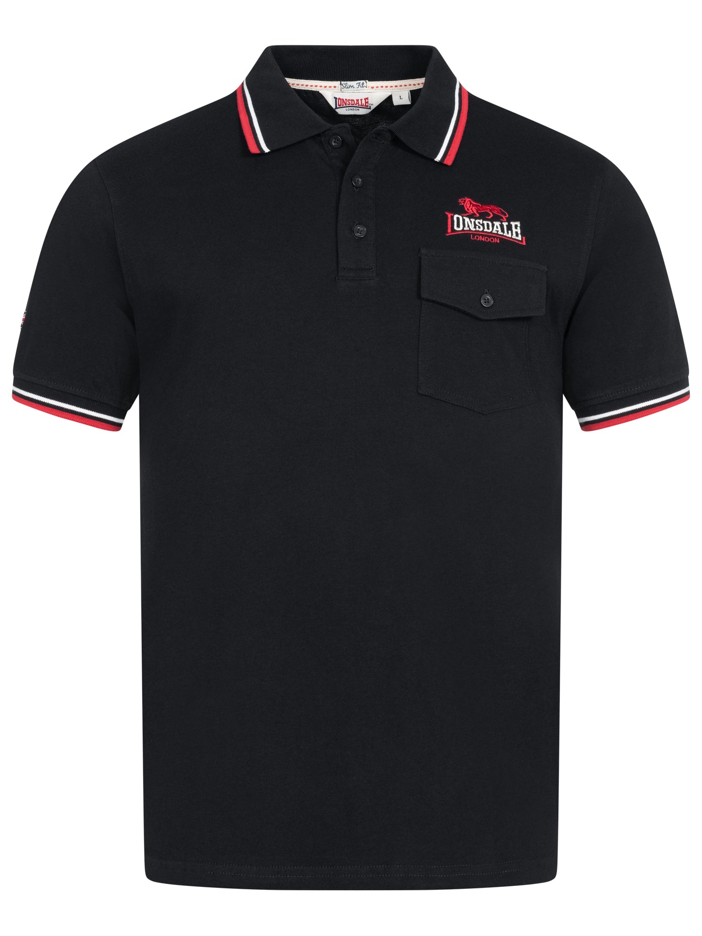 Schwarzes Lonsdale Lynton Poloshirt aus gekämmter Baumwolle mit Brusttasche & sportlichen Kontraststreifen