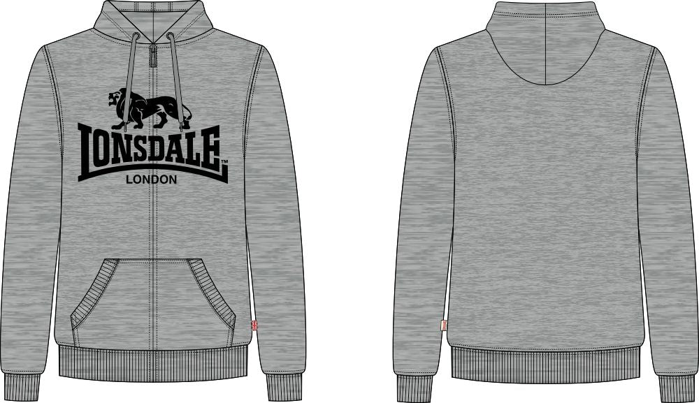 Lonsdale London Kapuzenziphoodie Krafty Marl Grey mit Logo-Druck und Kängurutasche