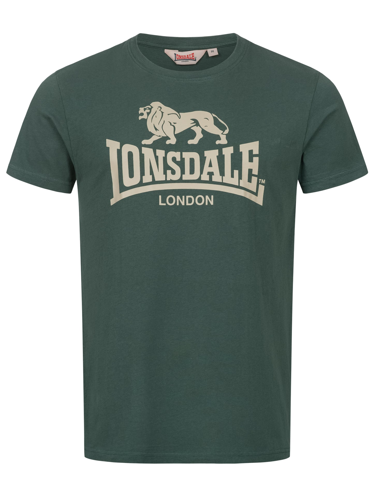 Grünes Lonsdale St. Erney Herren T-Shirt in regulärer Passform mit markantem Logo-Brustprint in Weiss.