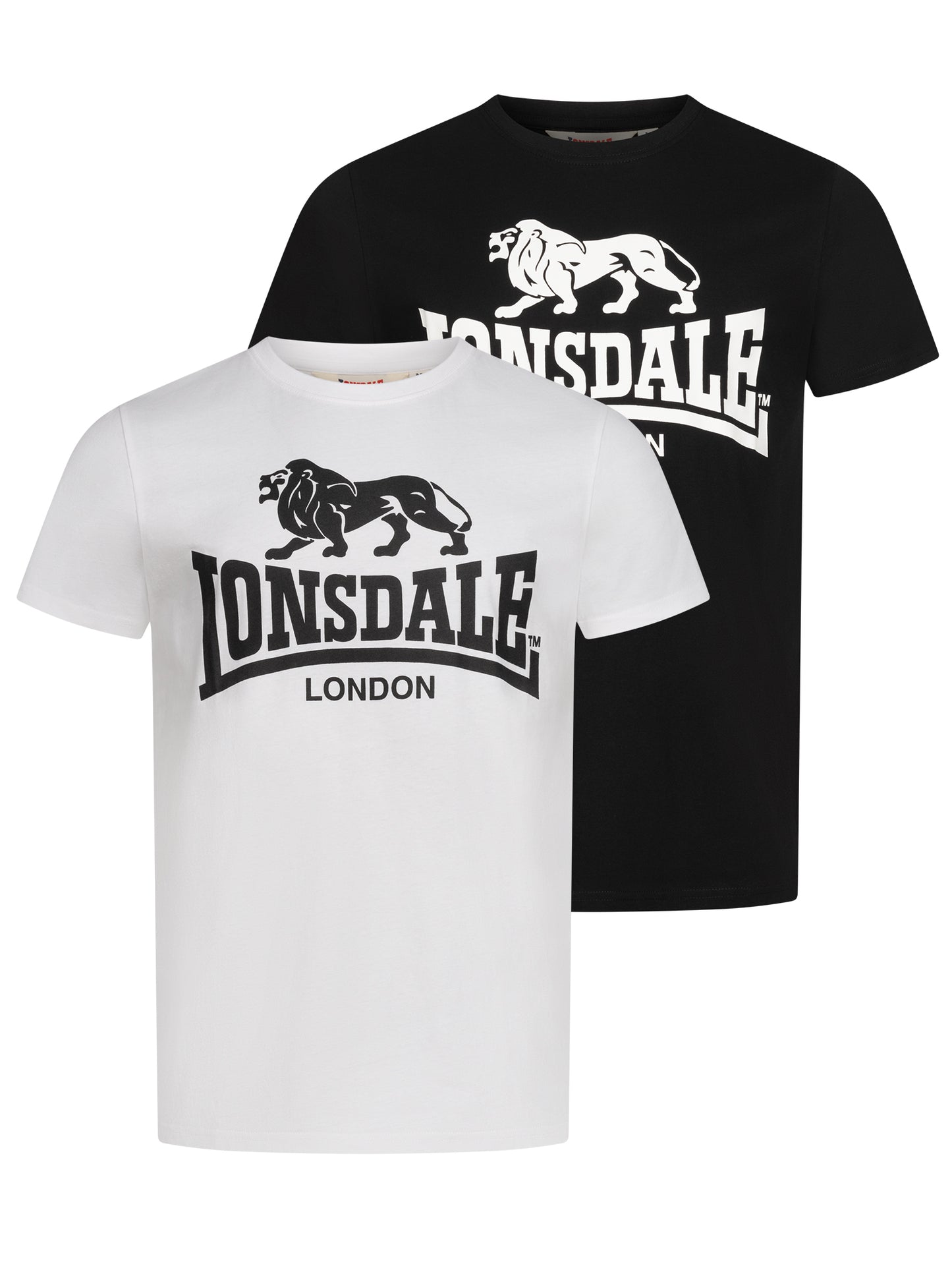 Lonsdale Kelso Doppelpack T-Shirts – Zwei T-Shirts in Schwarz und Weiss mit dem klassischen Lonsdale-Logo auf der Brust. Aus hochwertiger Baumwolle für optimalen Tragekomfort, ideal für Freizeit und sportliche Aktivitäten.