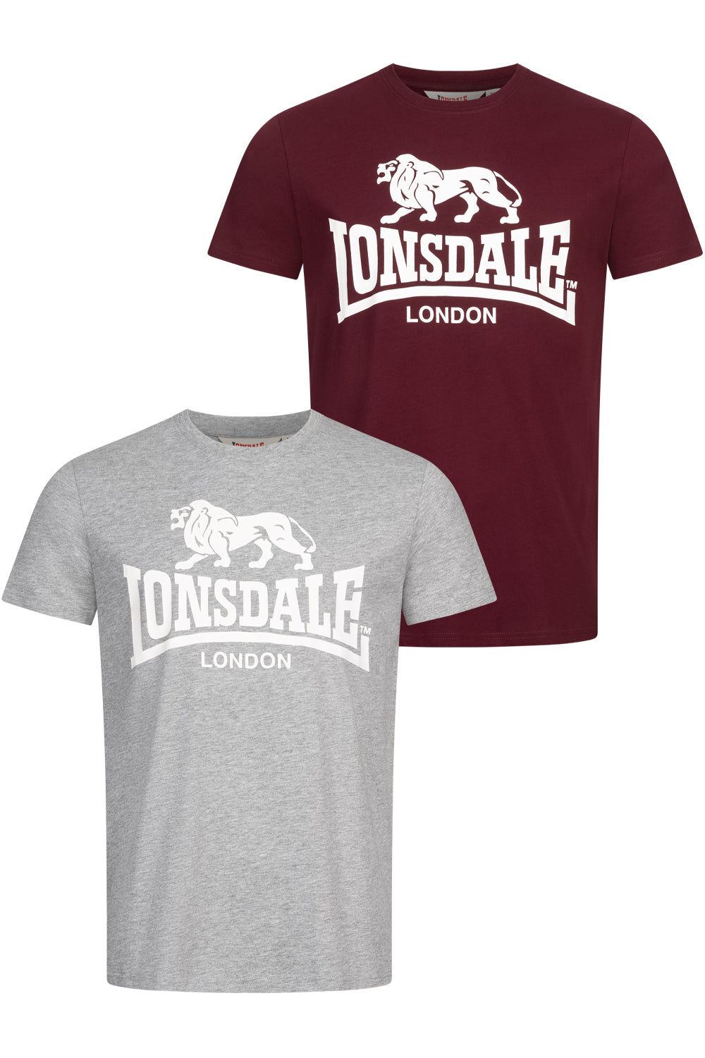 Lonsdale 114099 Kelso Doppelpack T-Shirt Marl Grey Oxblood