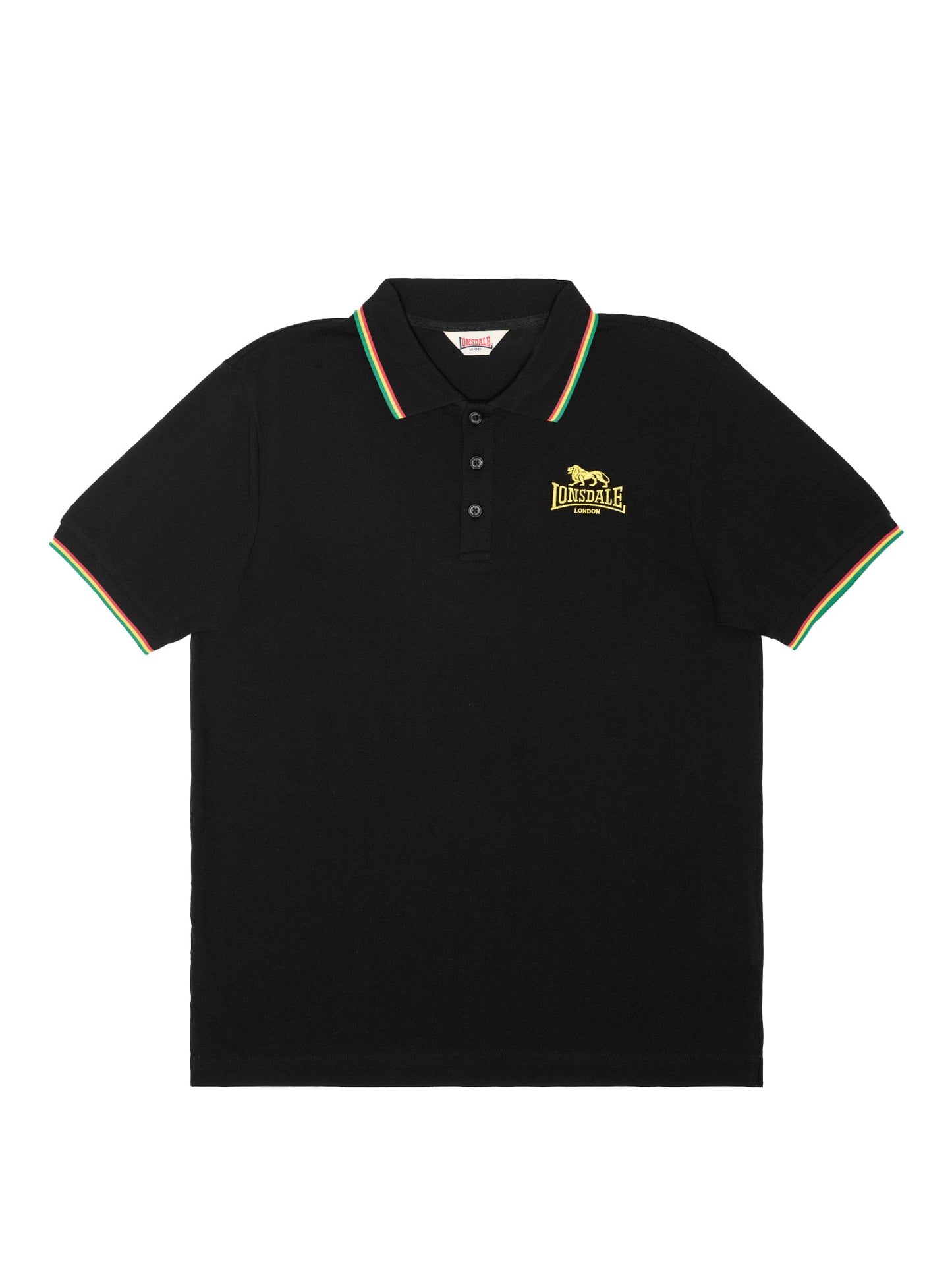 Schwarzes Lonsdale Poloshirt, Regular Fit, Piqué aus Baumwolle mit weißer Löwenstickerei auf der Brust