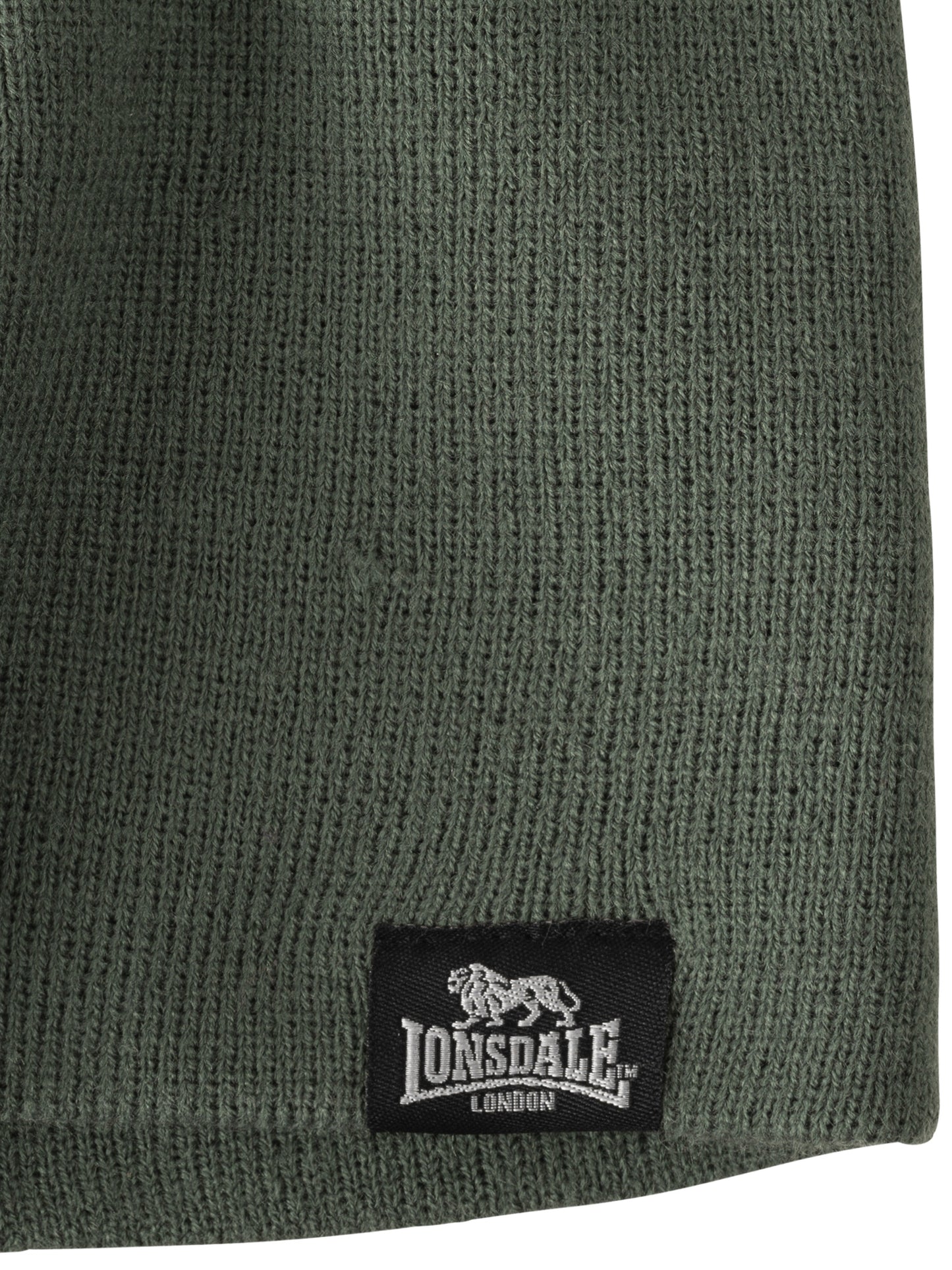 Olivfarbener Schal und Mütze LEAFIELD von Lonsdale, Einheitsgrösse, 100% Polyacryl.