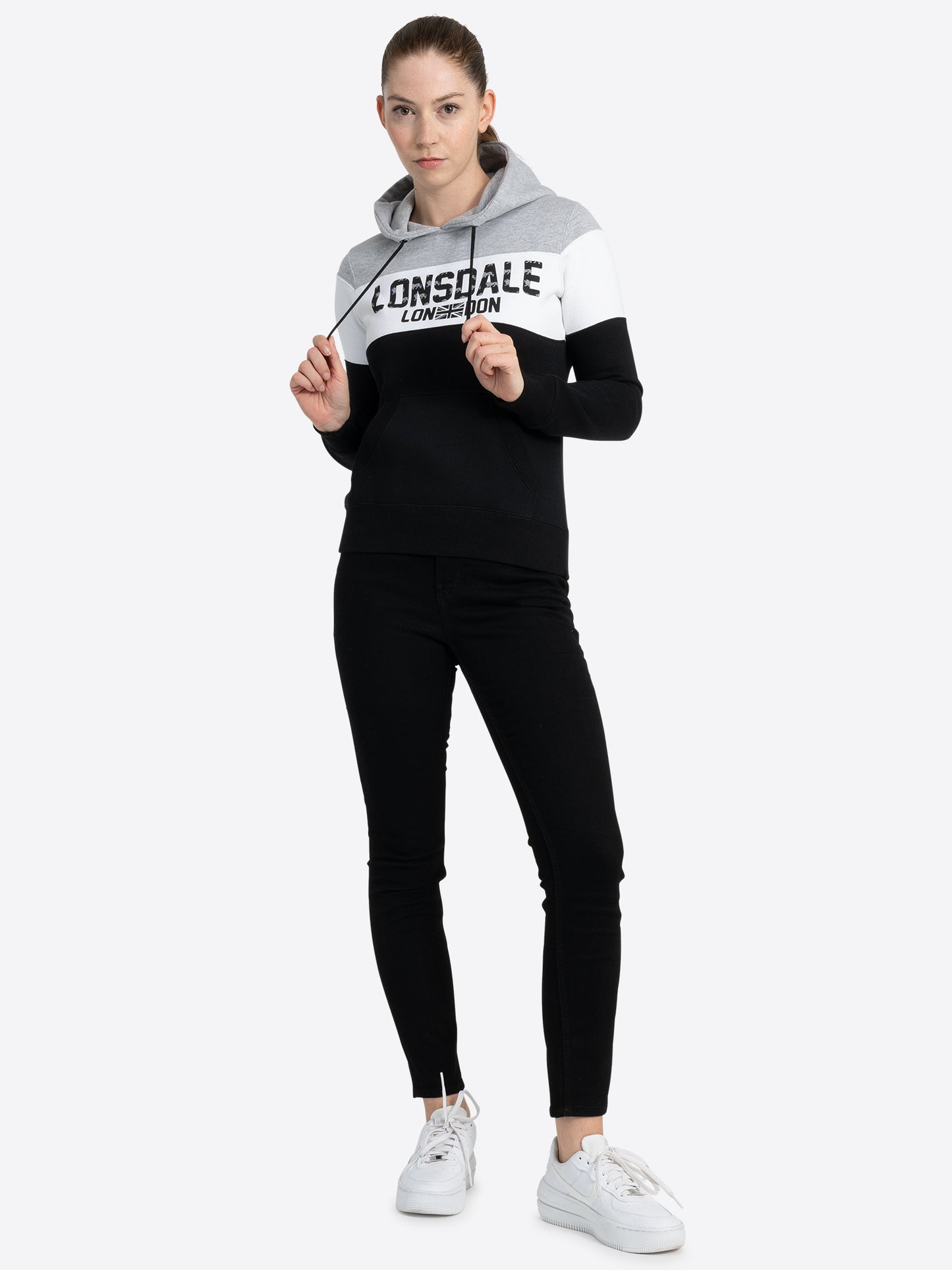 Lonsdale London 116011 Ladies Kapuzensweatshirt Schwarz/Weiss/Marl