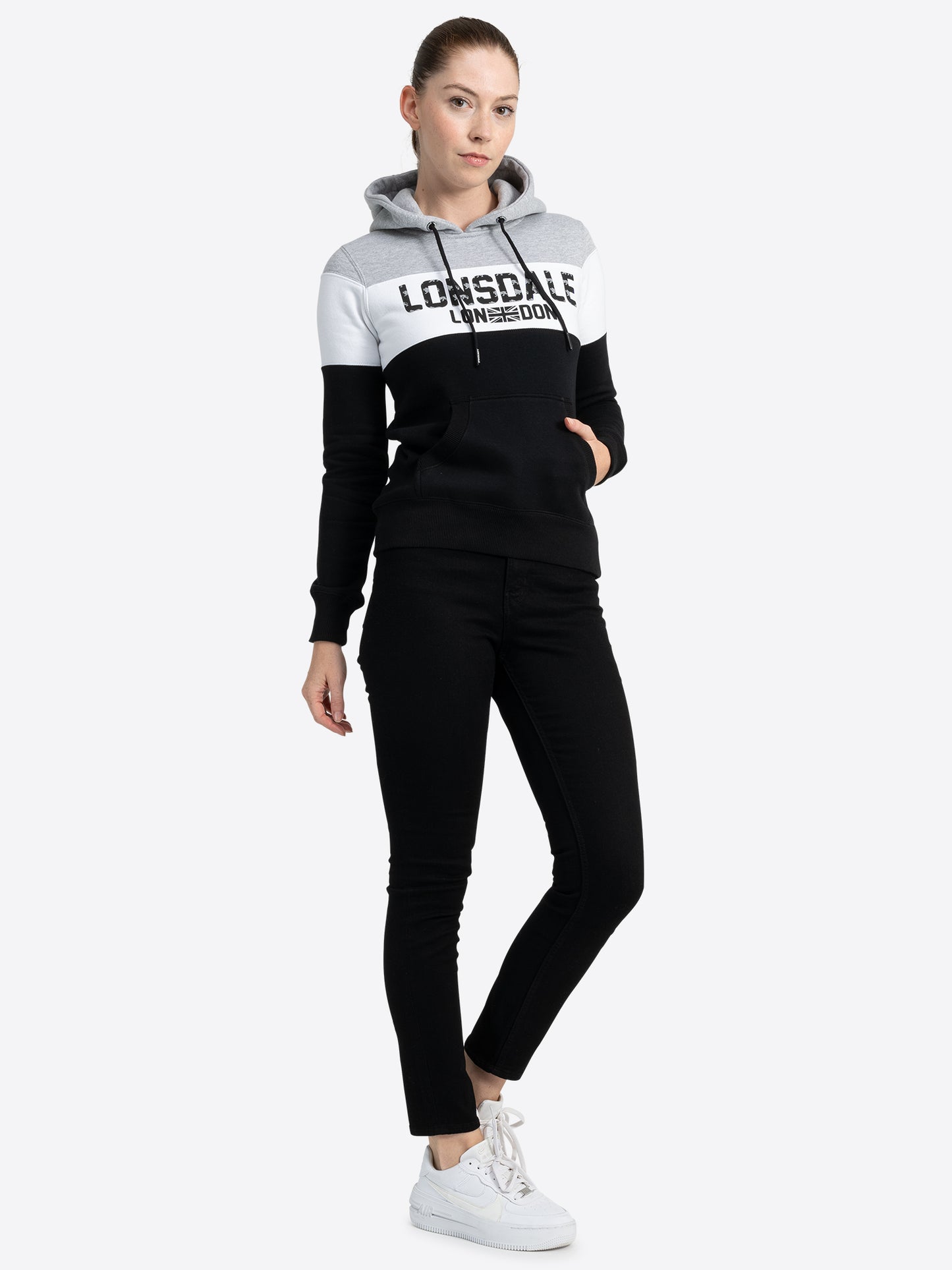 Lonsdale London 116011 Ladies Kapuzensweatshirt Schwarz/Weiss/Marl