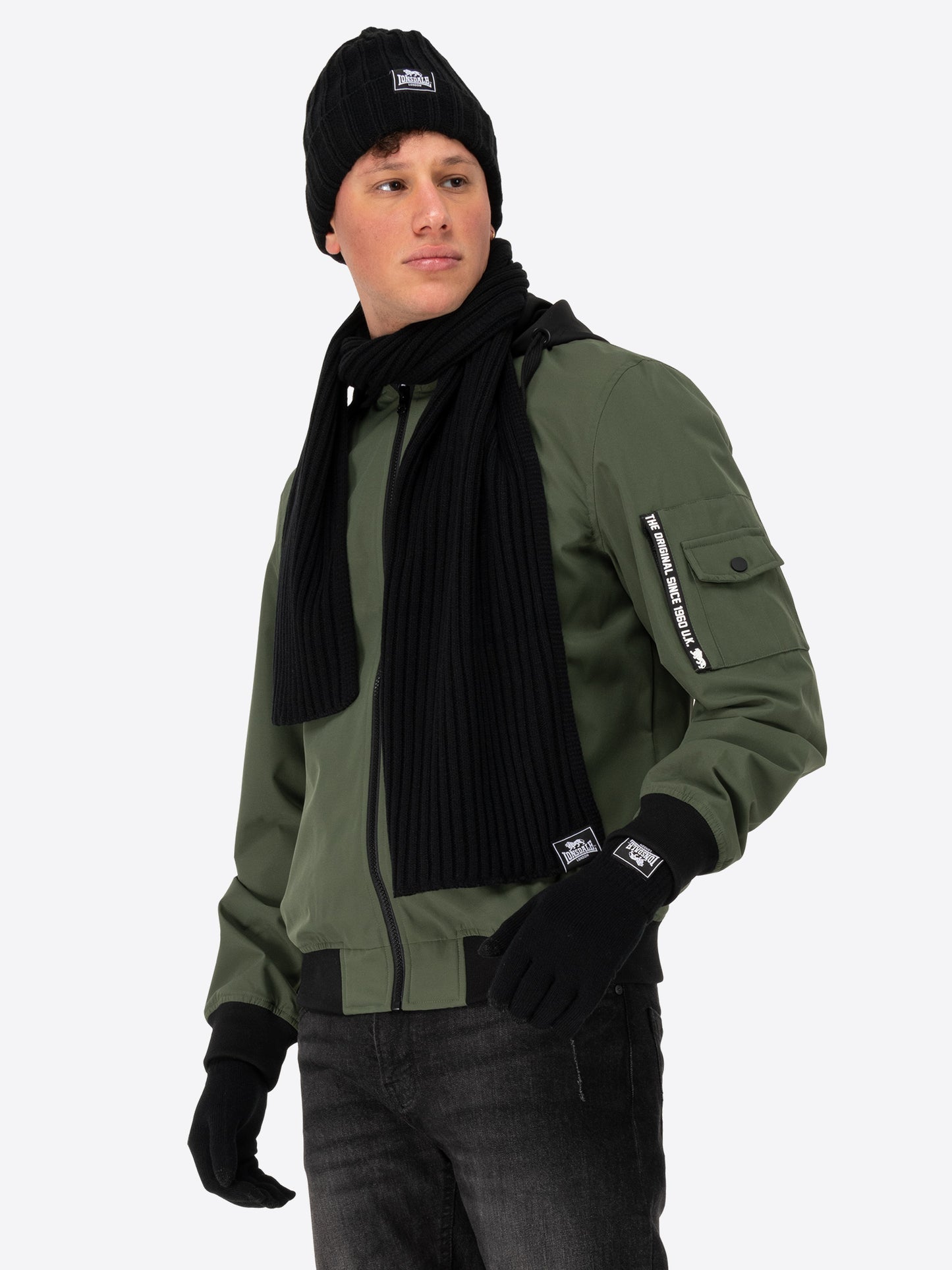 Lonsdale 117042 Acomb Unisex Set Mütze Schal & Handschuhe Schwarz