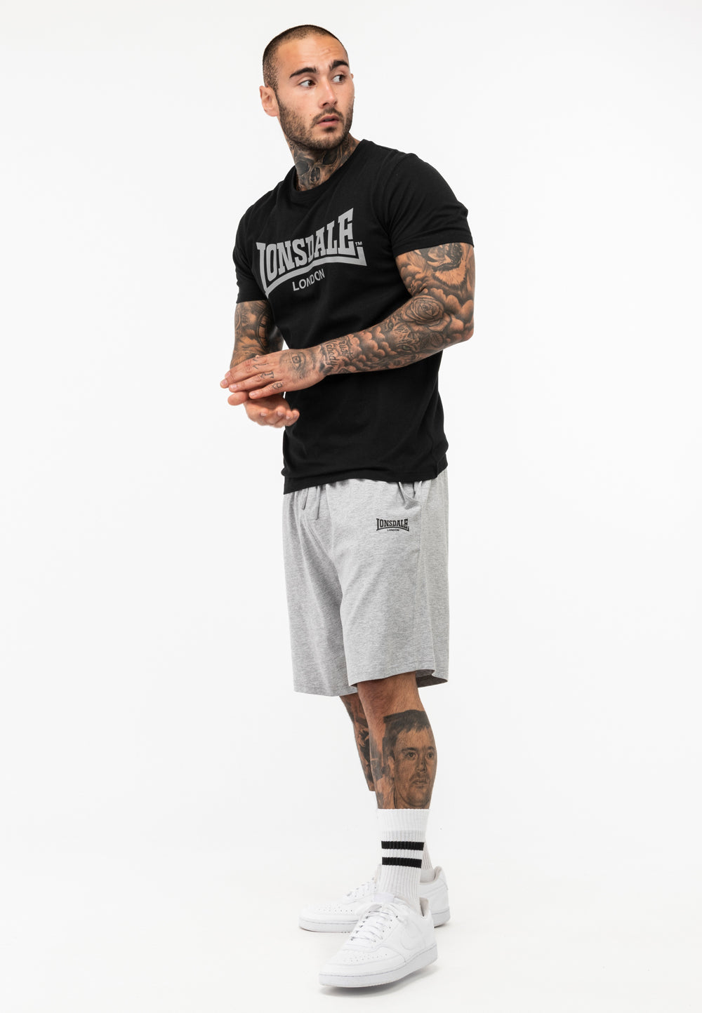 Lonsdale 117193 Moy T-Shirt/Short Set Schwarz/Marl Grey