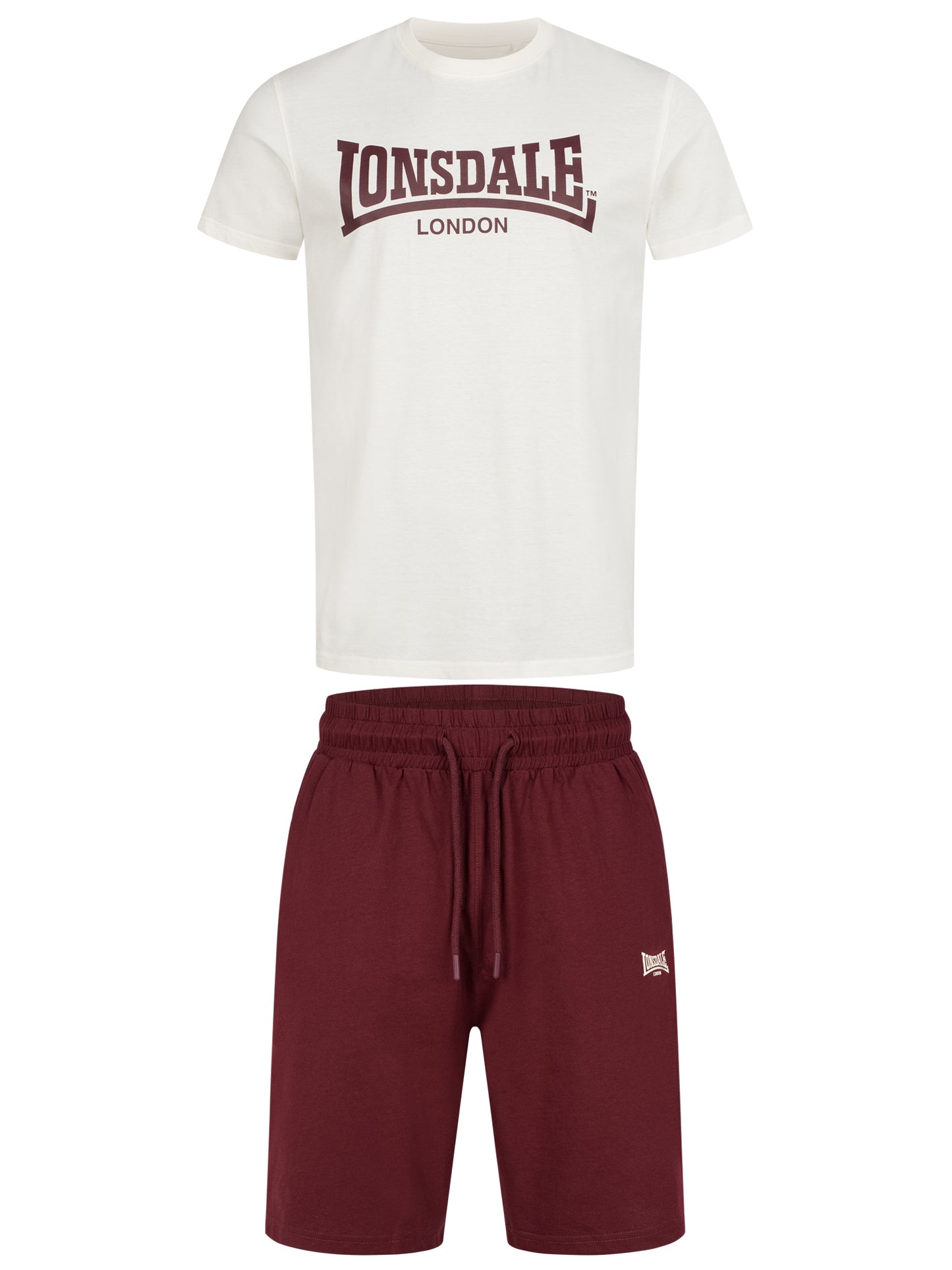 Lonsdale 117193 Moy T-Shirt/Short Set Ecru/Oxblood