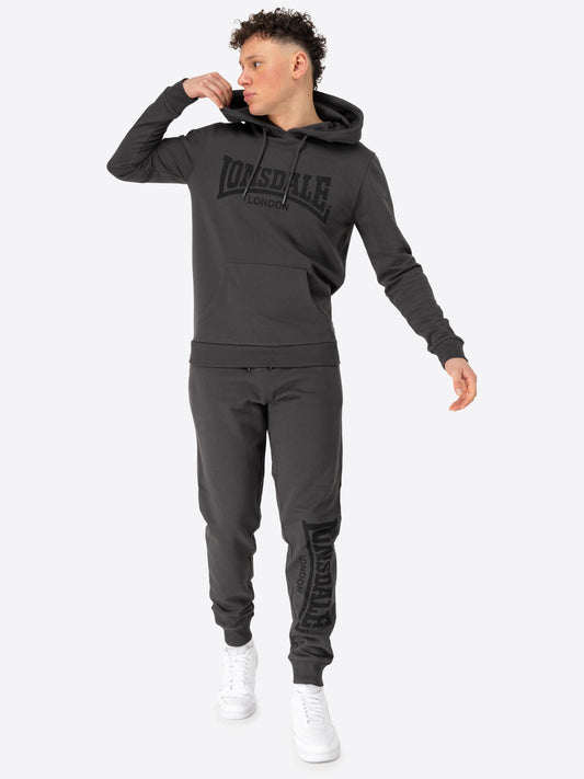 Dunkelgrauer Lonsdale Herren-Trainingsanzug mit Hoodie und Jogginghose.