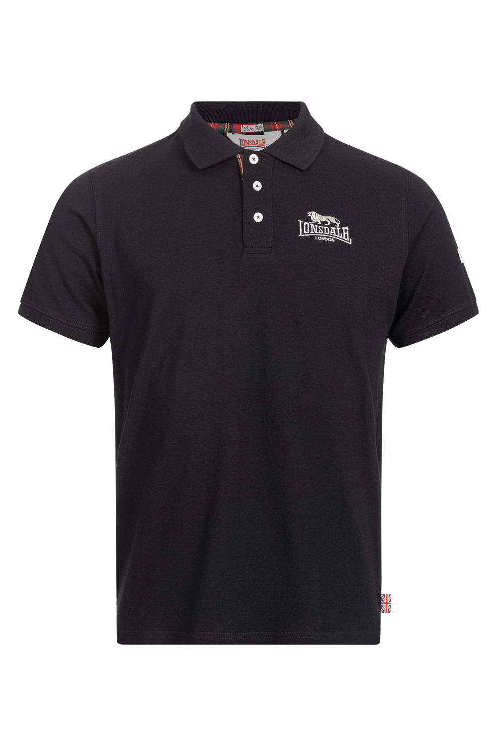Schwarzes Lonsdale Herren Poloshirt Slim Fit mit Stickerei und Tartan-Details