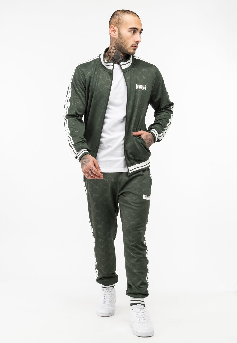 Lonsdale Jogginganzug mit auffälligem Allover-Print – zweiteiliges Set aus Jacke und Hose in sportlichem Design, ideal für Freizeit und Training