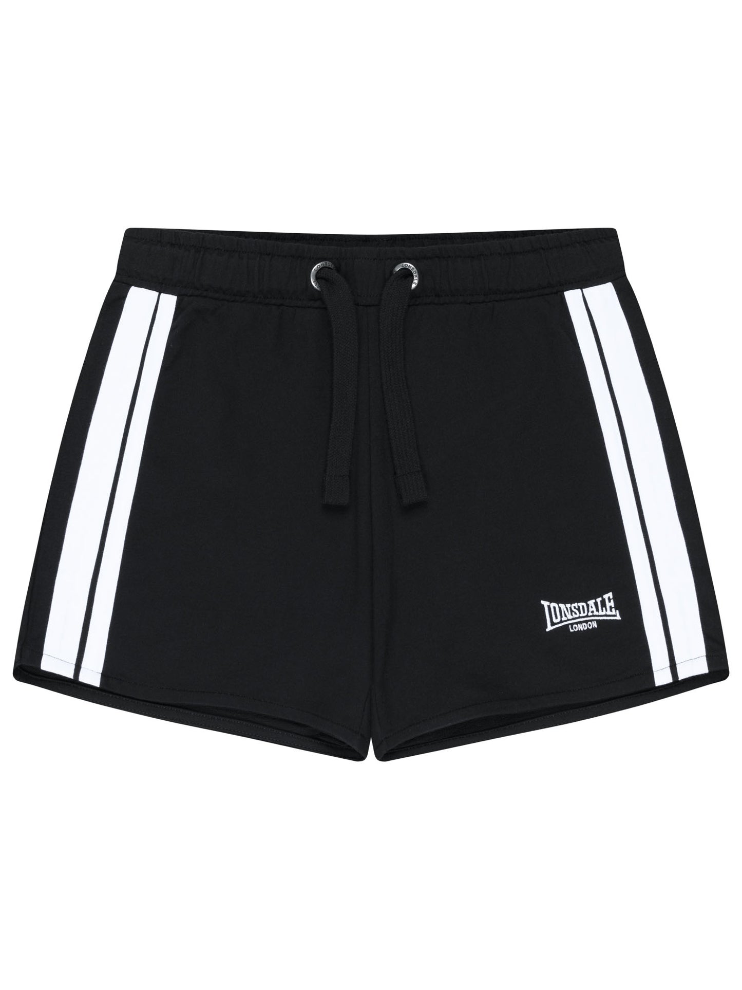 Lonsdale Damen Sport-Shorts in Schwarz mit weissen Streifen und Gummibund