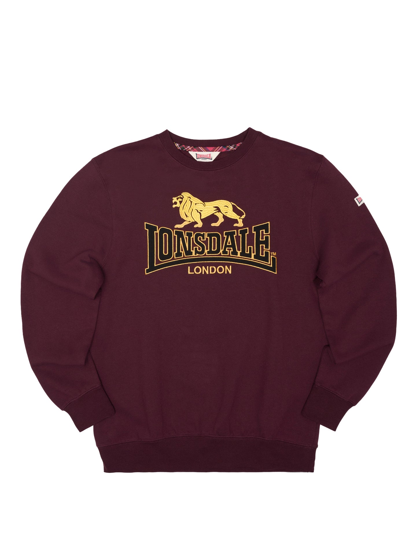 Lonsdale Herren Sweatshirt oxblood reguläre Passform mit gestickter Brustapplikation Rundhals und Logo am Ärmel