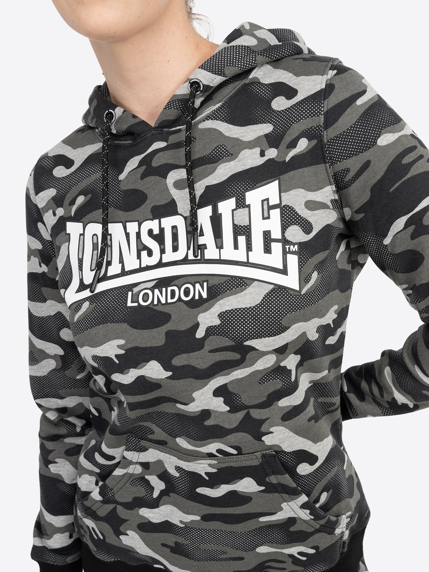 Lonsdale London 117640 Ladies Clough Kapuzenpullover Camo Grau