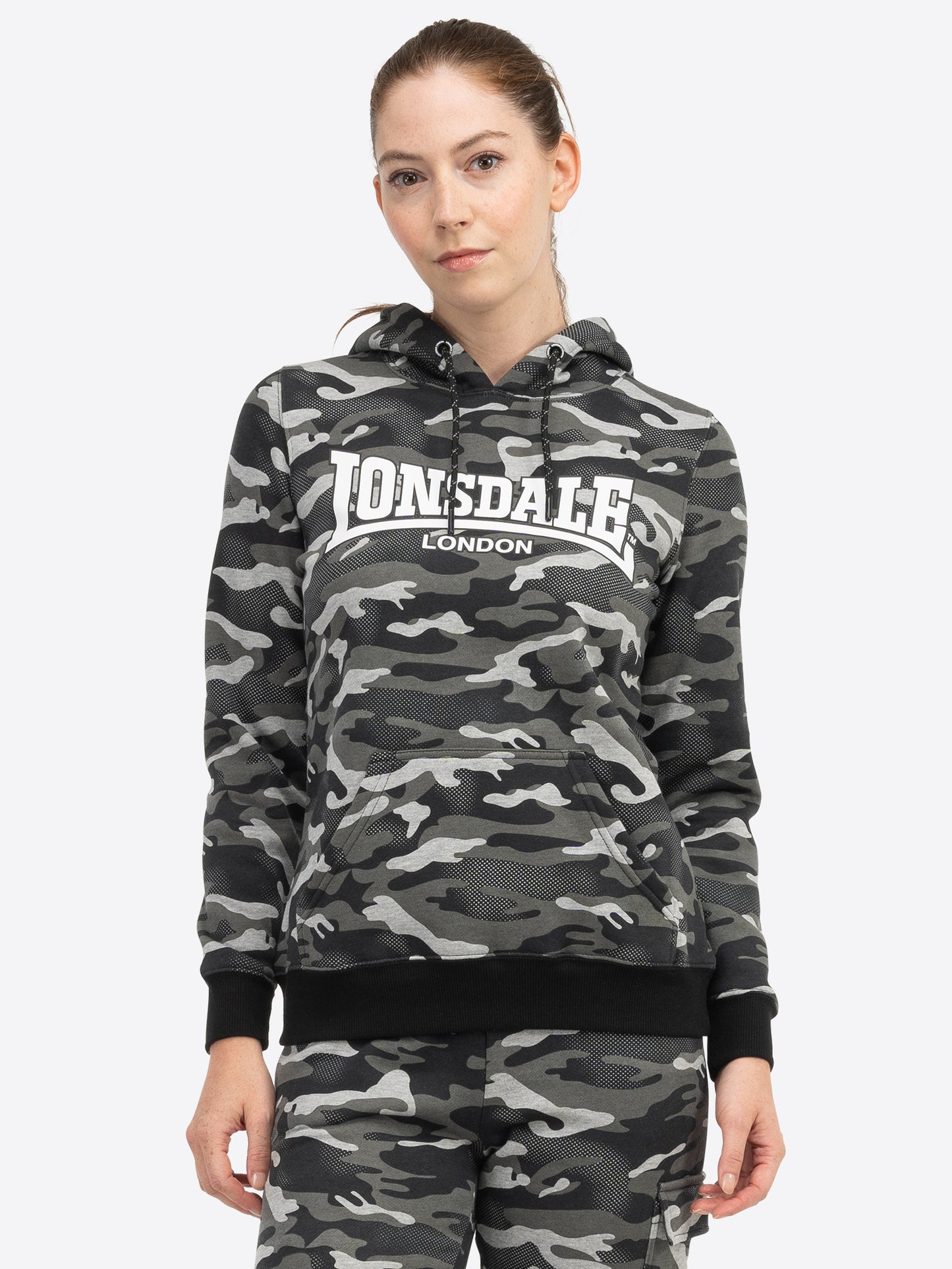 Lonsdale London 117640 Ladies Clough Kapuzenpullover Camo Grau