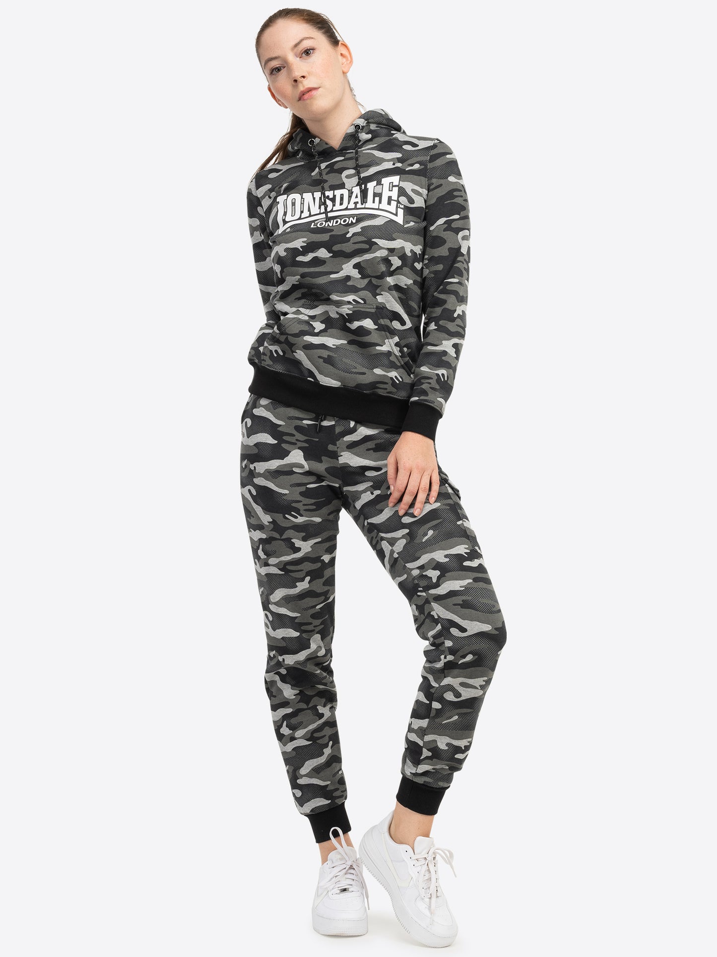 Lonsdale London 117640 Ladies Clough Kapuzenpullover Camo Grau