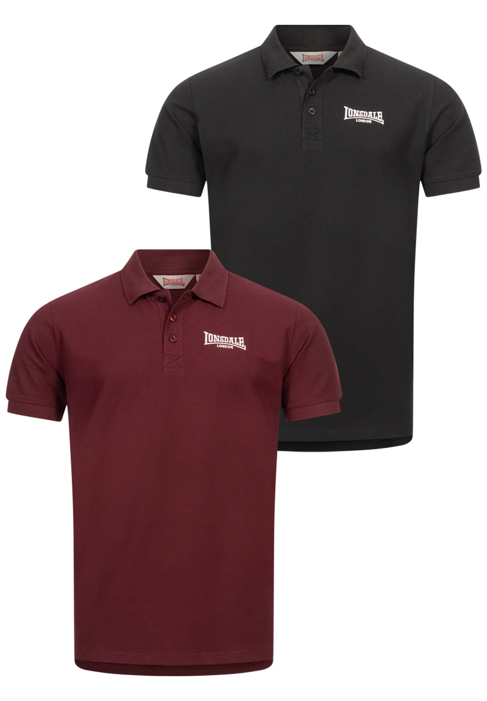Lonsdale 117652 Lingholem Doppelpack Poloshirt - Schwarz/Oxblood
