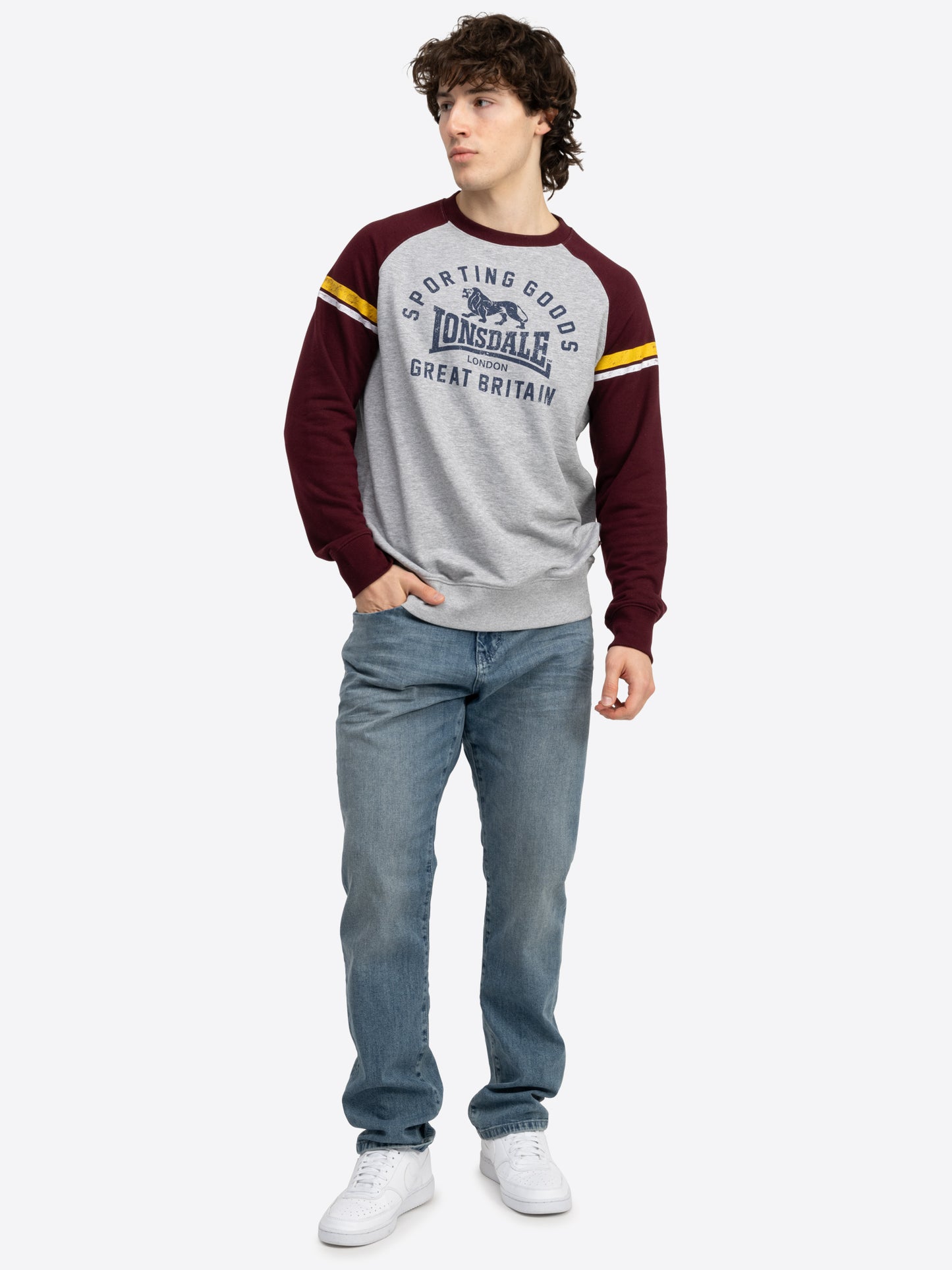 Lonsdale 117692 Bregis Sweatshirt Marl Grey / Oxblood