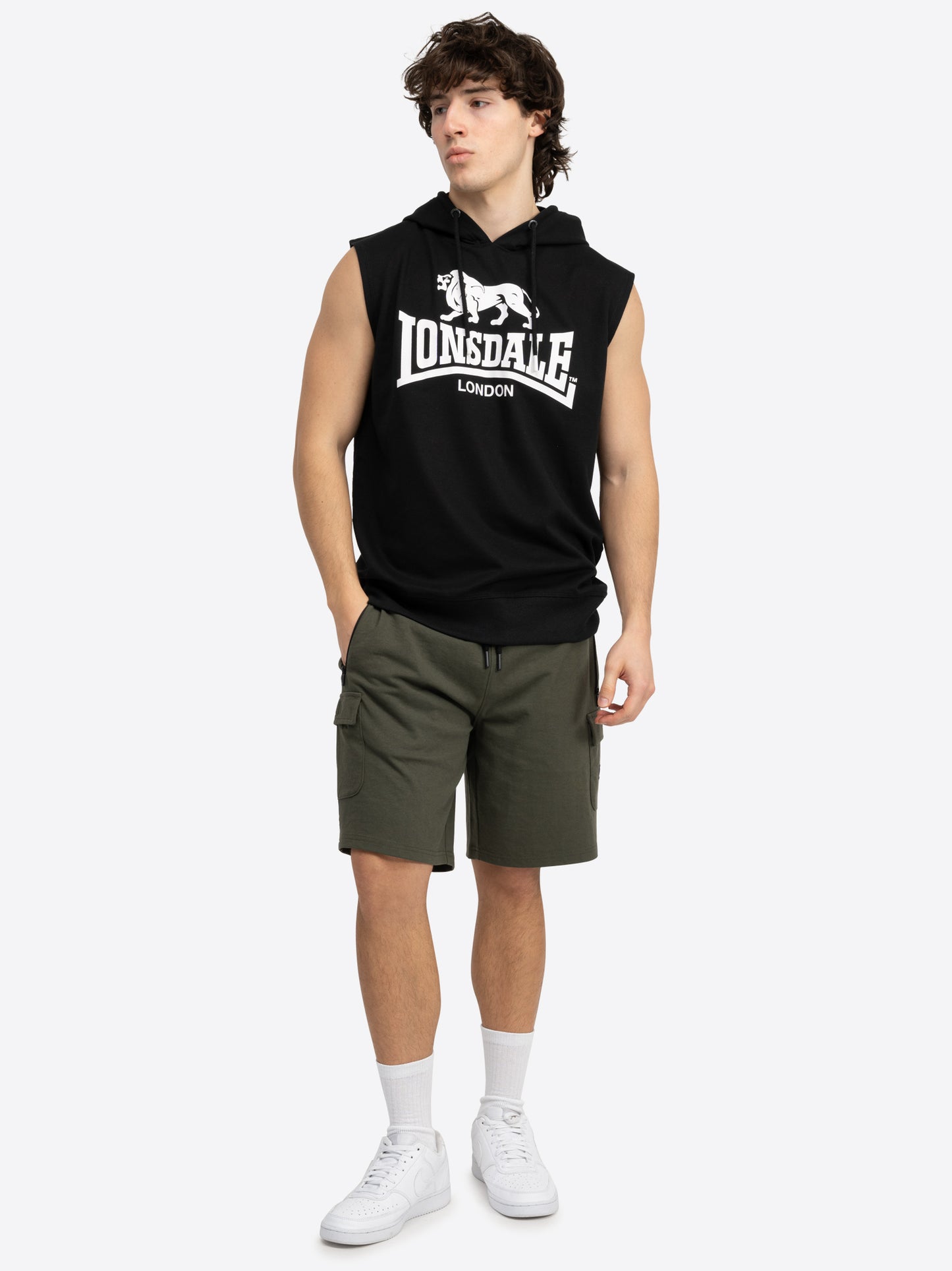 Lonsdale 117700 Bignor Aermelloses Kapuzen T-Shirt Schwarz