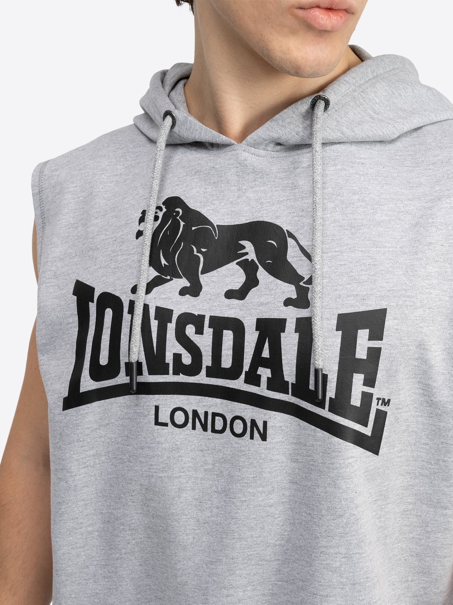 Lonsdale 117700 Bignor Aermelloses Kapuzen T-Shirt Marl Grey
