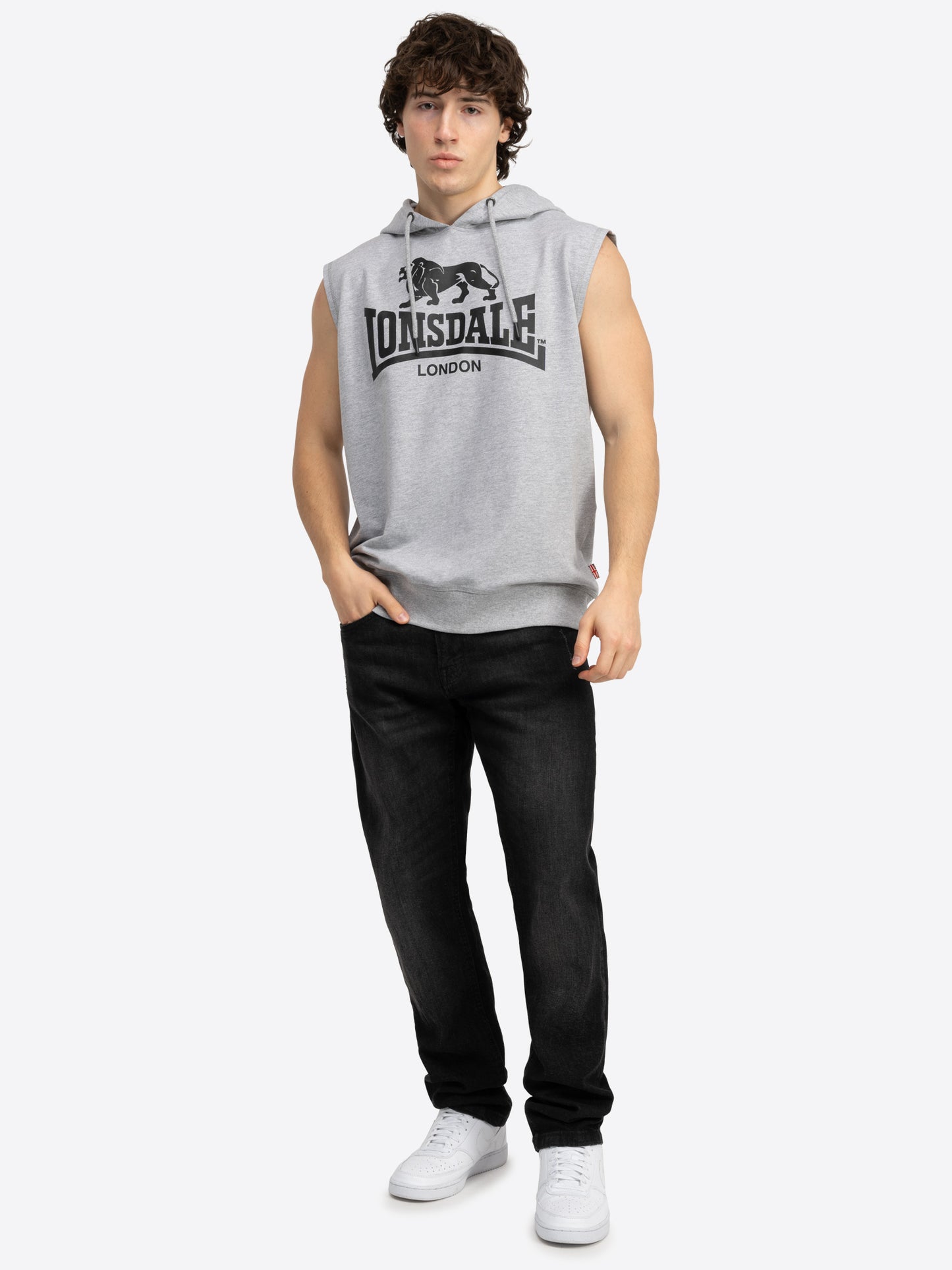 Lonsdale 117700 Bignor Aermelloses Kapuzen T-Shirt Marl Grey