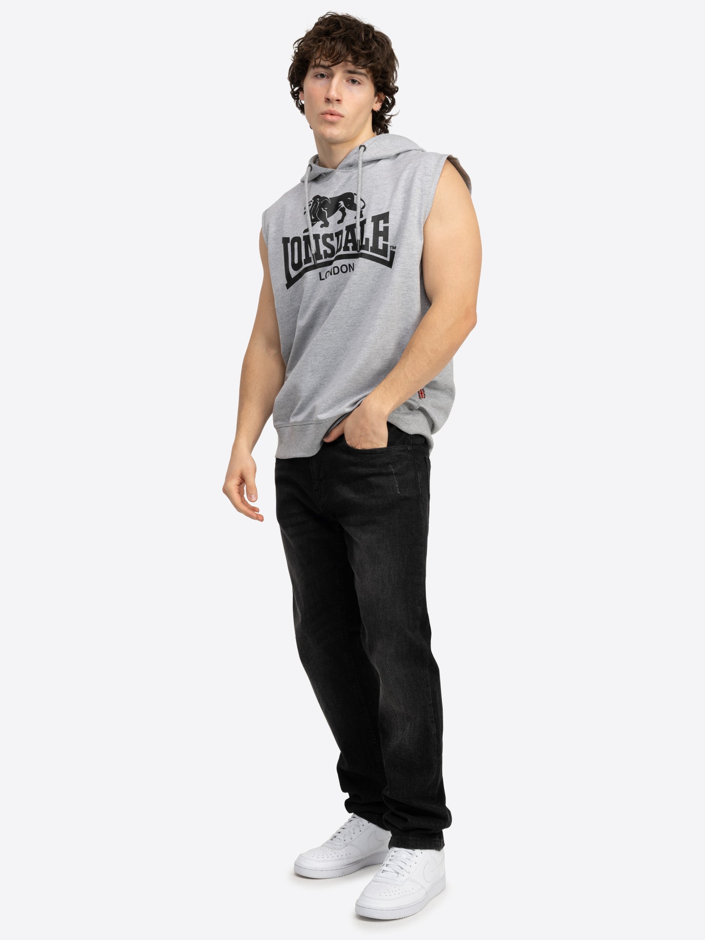 Lonsdale 117700 Bignor Aermelloses Kapuzen T-Shirt Marl Grey