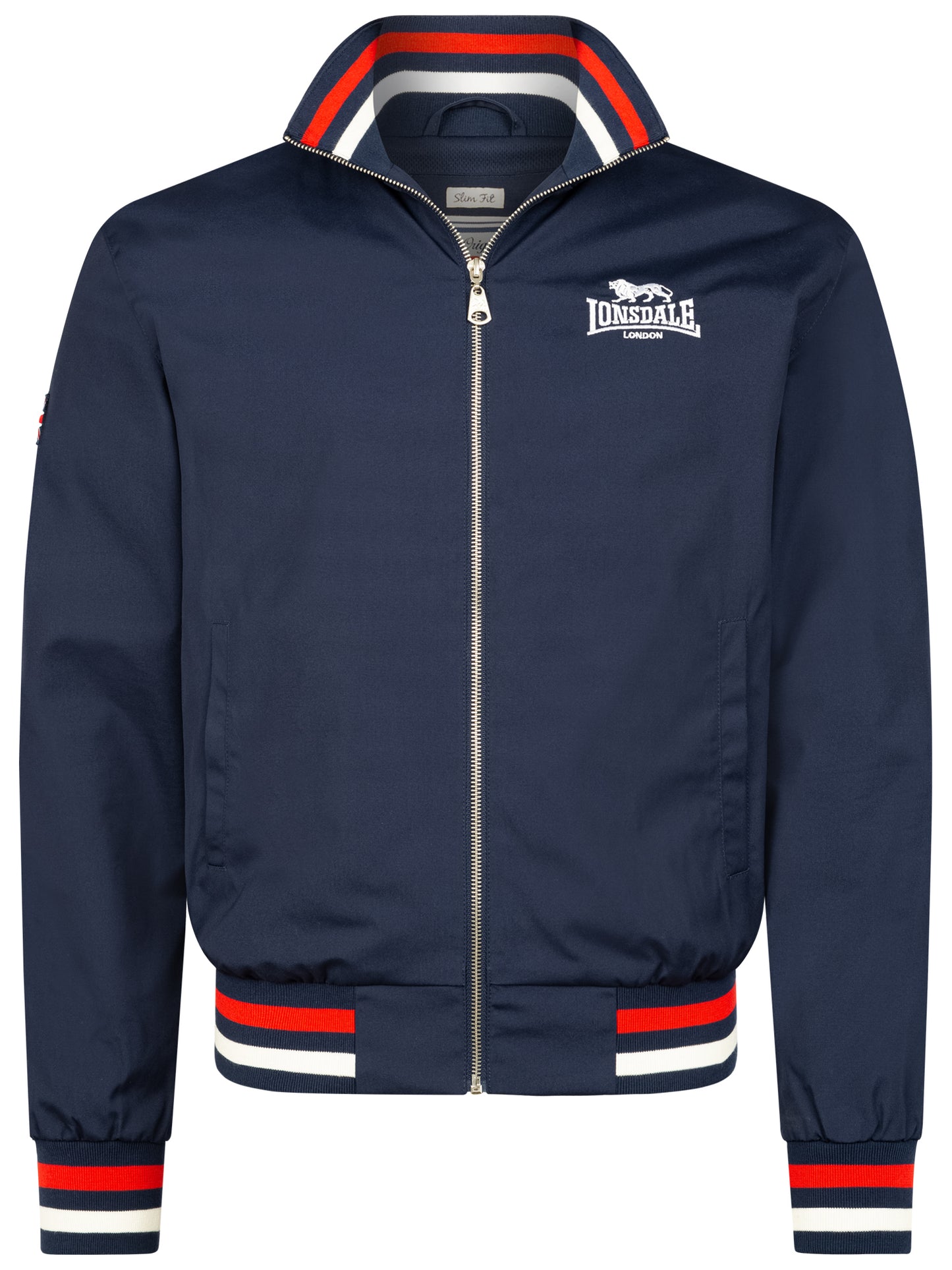 Lonsdale Herren Jacke Slim Fit in Navy mit Logo-Stickerei auf der Brust und farblich abgesetztem Kragen.