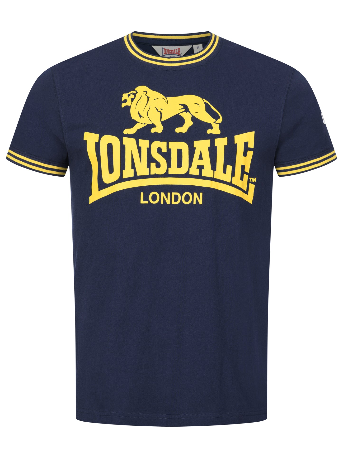 Lonsdale T-Shirt mit kontrastfarbenem Logo-Print auf der Vorderseite, gestreiften Bündchen am Kragen und den Ärmeln sowie aufgenähtem Logo-Label auf dem linken Ärmel