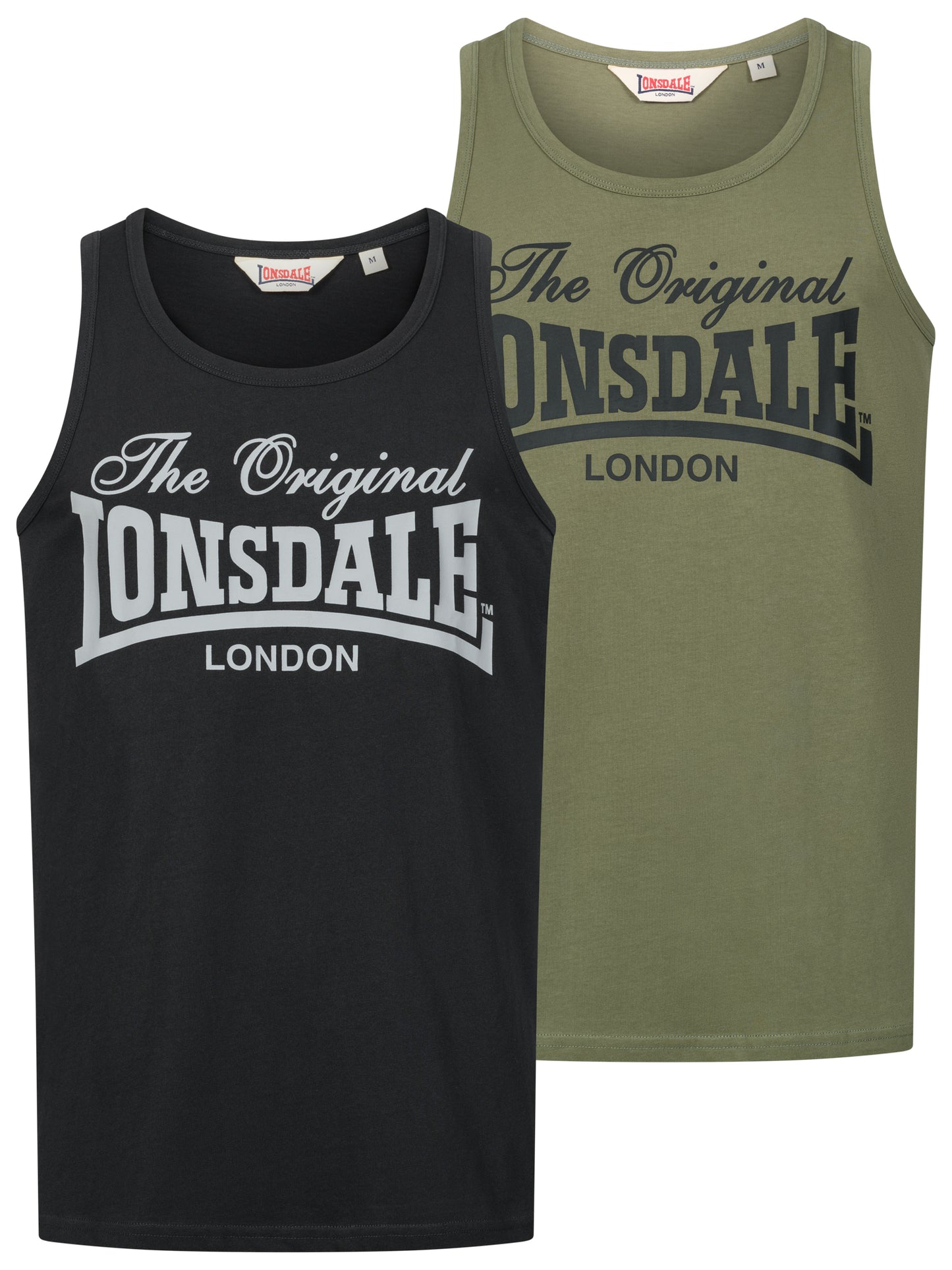 Lonsdale Singlets im Doppelpack in Schwarz und Oliv mit Frontdruck