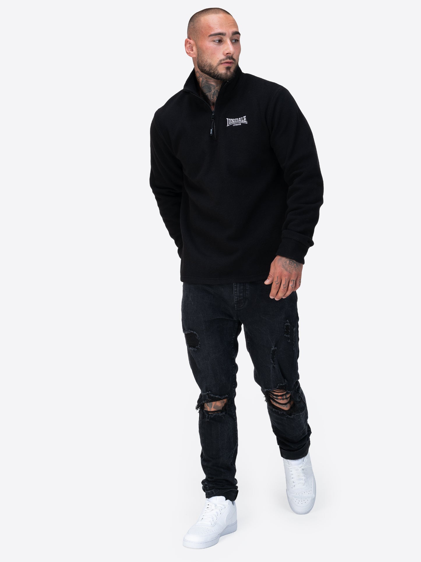 Lonsdale Sweatshirt-Troyer mit kurzem Reissverschluss und kleiner Logo-Stickerei auf der Brust