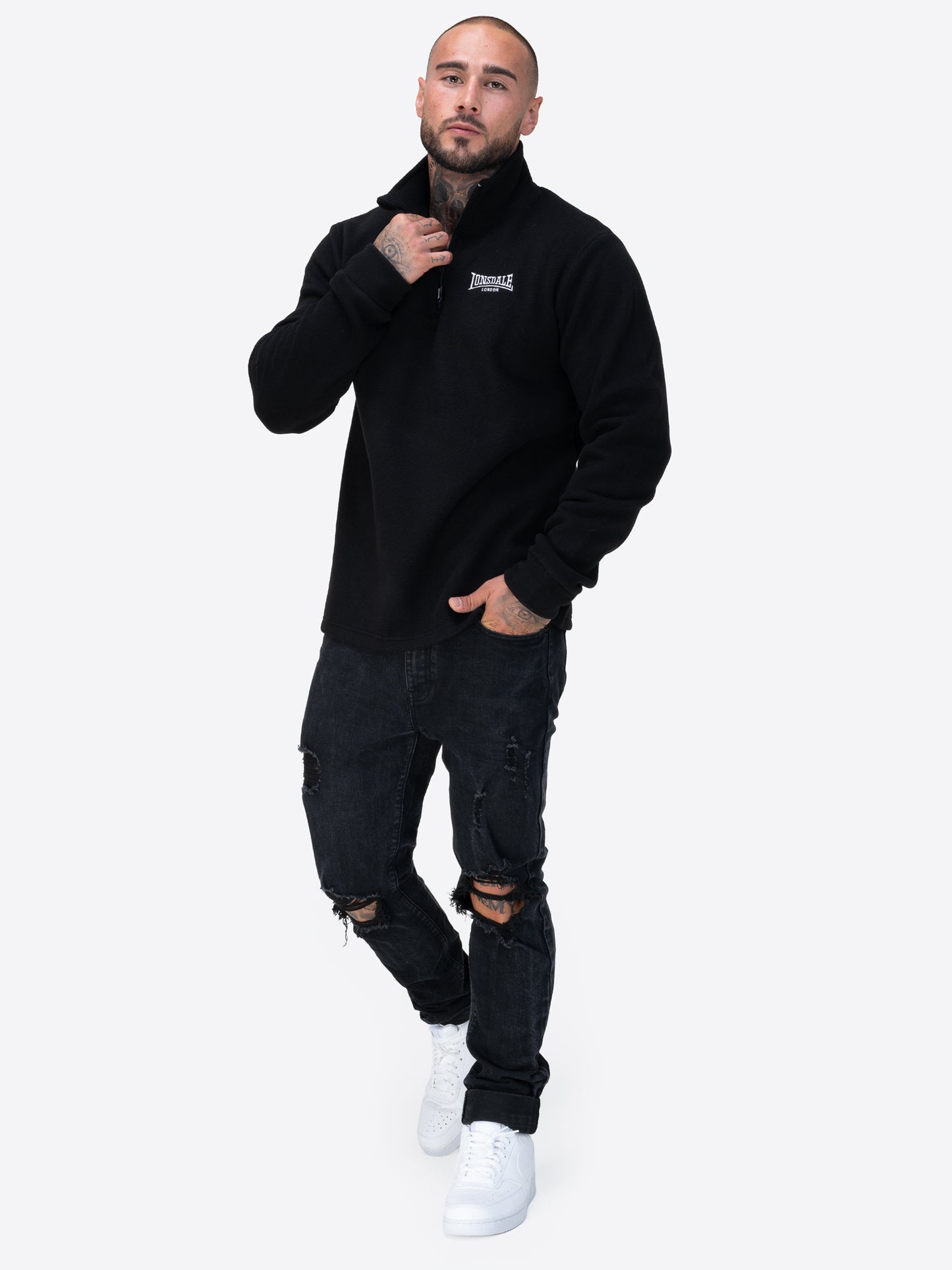 Lonsdale Sweatshirt-Troyer mit kurzem Reissverschluss und kleiner Logo-Stickerei auf der Brust