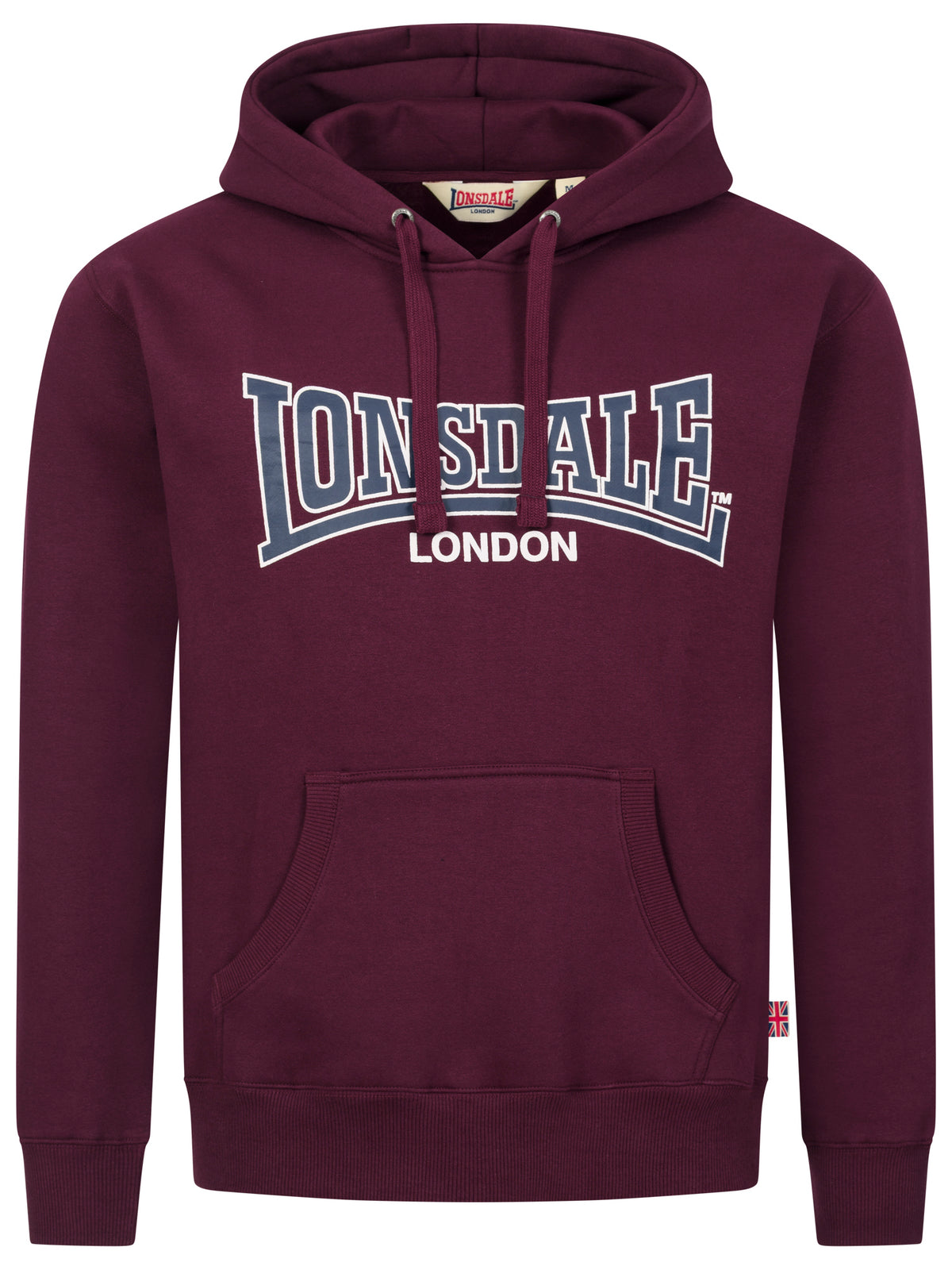Lonsdale Herren-Hoodie in Oxblood mit Logo-Druck und Kängurutasche.