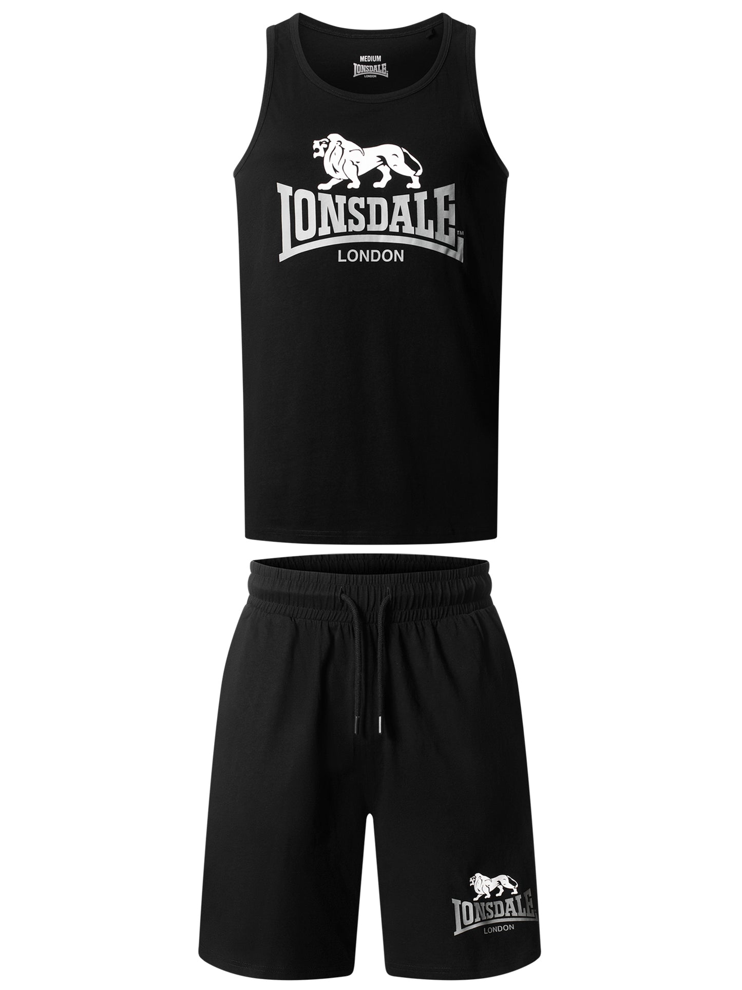 Lonsdale 117836 Polmood Singlet & Shorts Set Schwarz