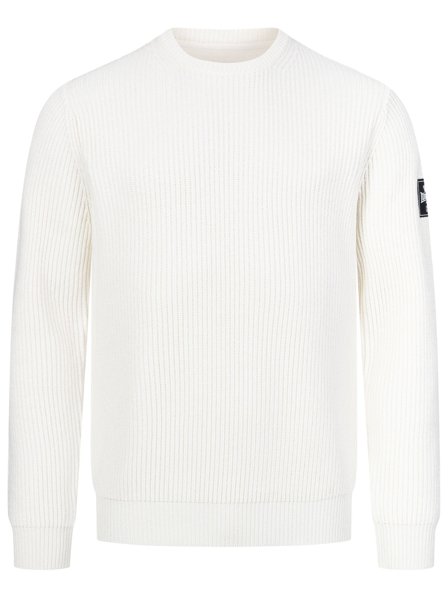 Lonsdale Herren Strickpullover Off White Rundhals mit 3D-Gummi-Patch auf dem linken Ärmel