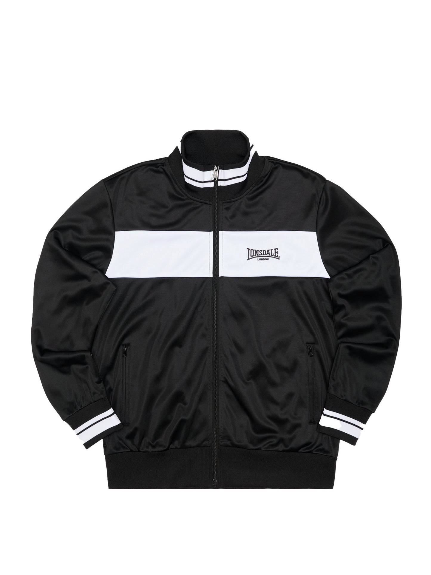 Lonsdale Herren Trainingsjacke Schwarz mit Reissverschluss und Kontraststreifen