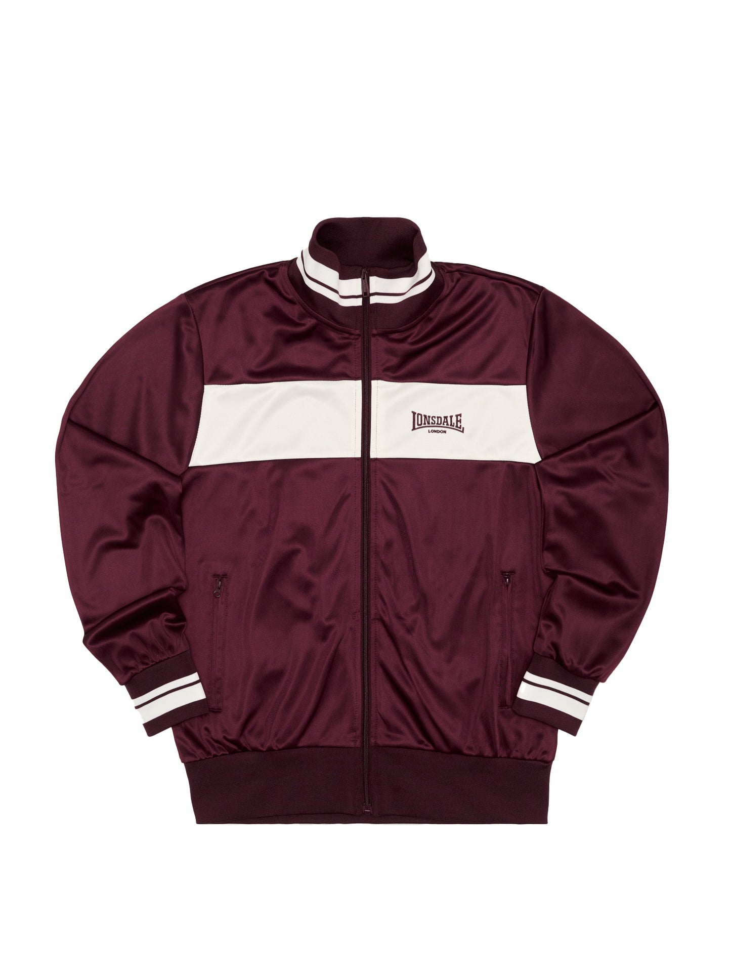 Lonsdale Herren Trainingsjacke Oxblood mit Reissverschluss und Kontraststreifen