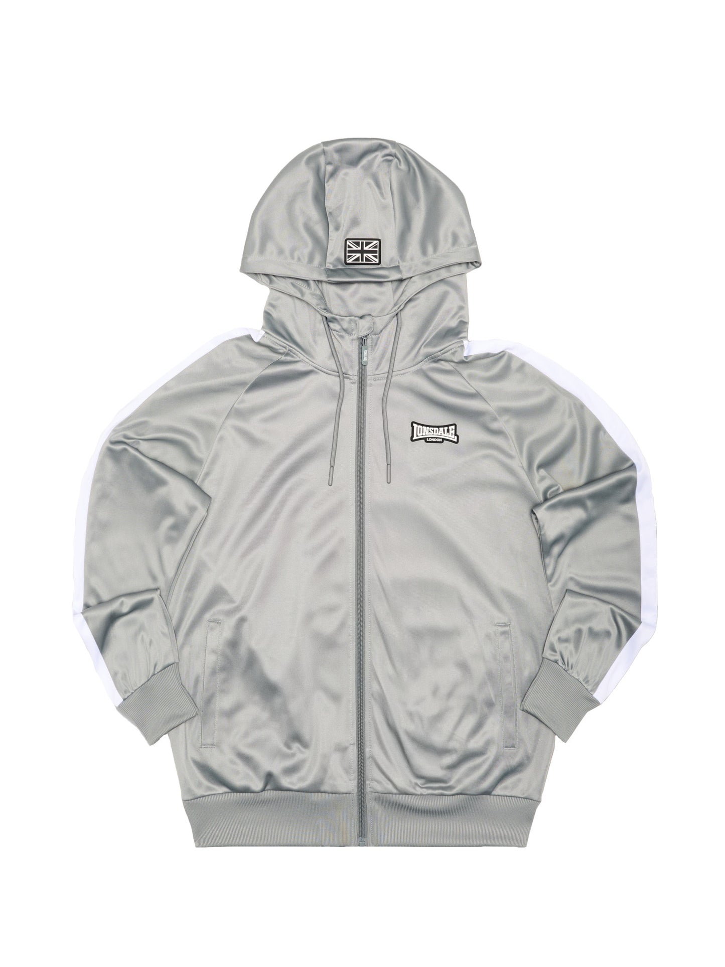 Lonsdale Herren Trainingsjacke Grau mit Kapuze, Reissverschluss und Kontraststreifen