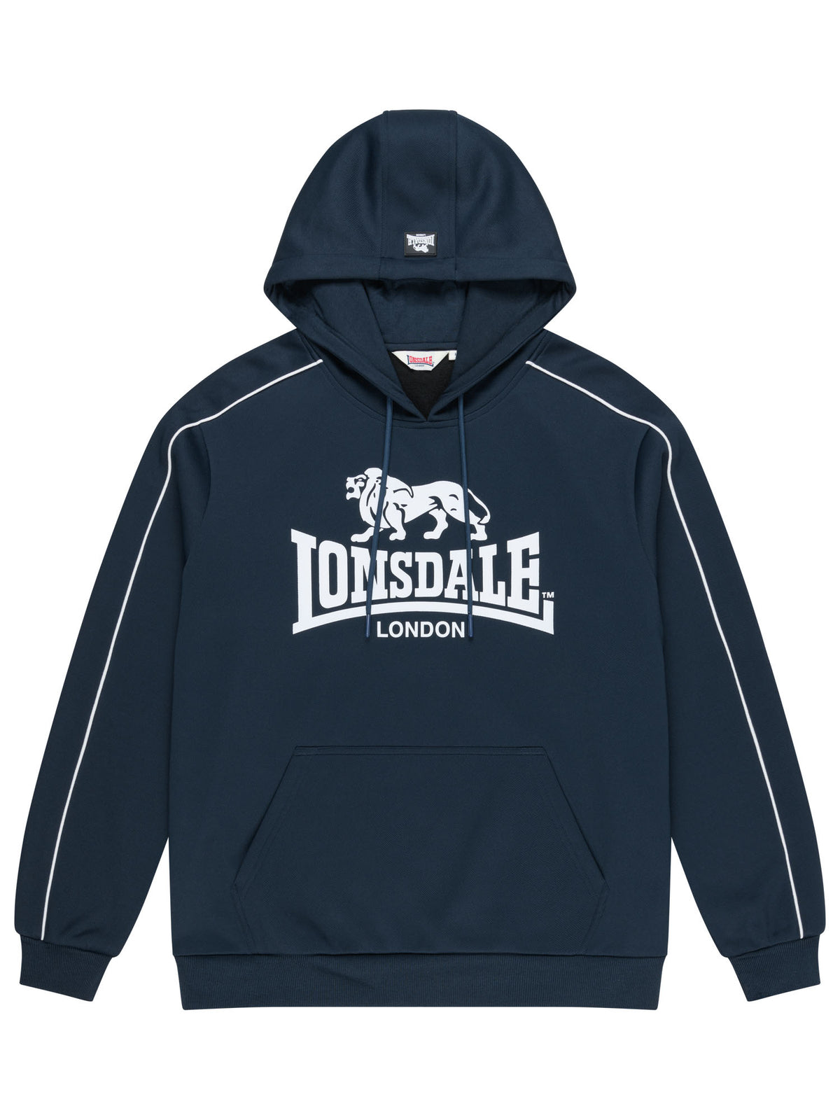 Lonsdale Herren-Hoodie in Dark Navy mit grossem weissem Logo auf der Brust.