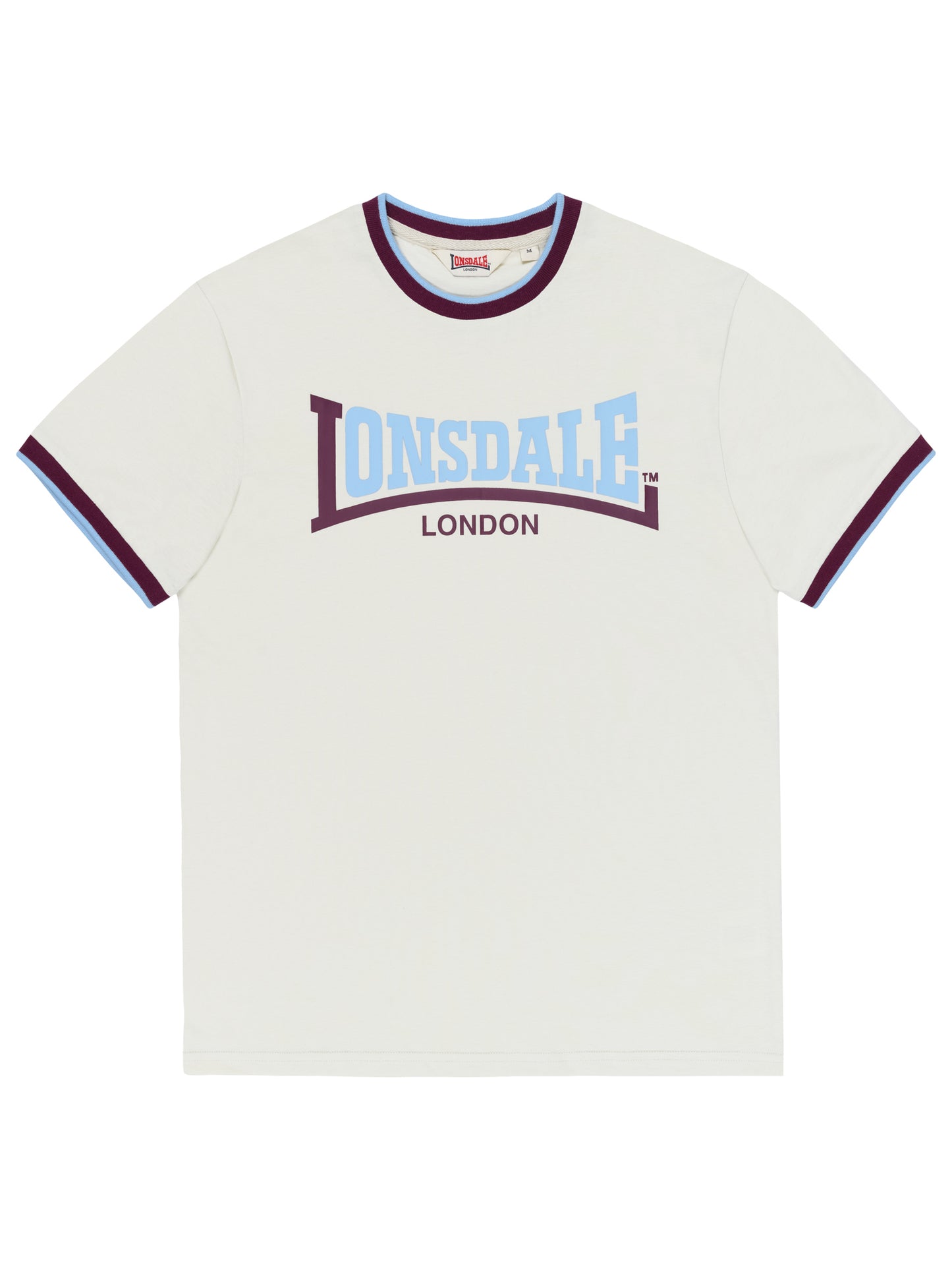 Lonsdale Herren T-Shirt in Bone White mit hellblau-rotem Logo-Print und normaler Passform