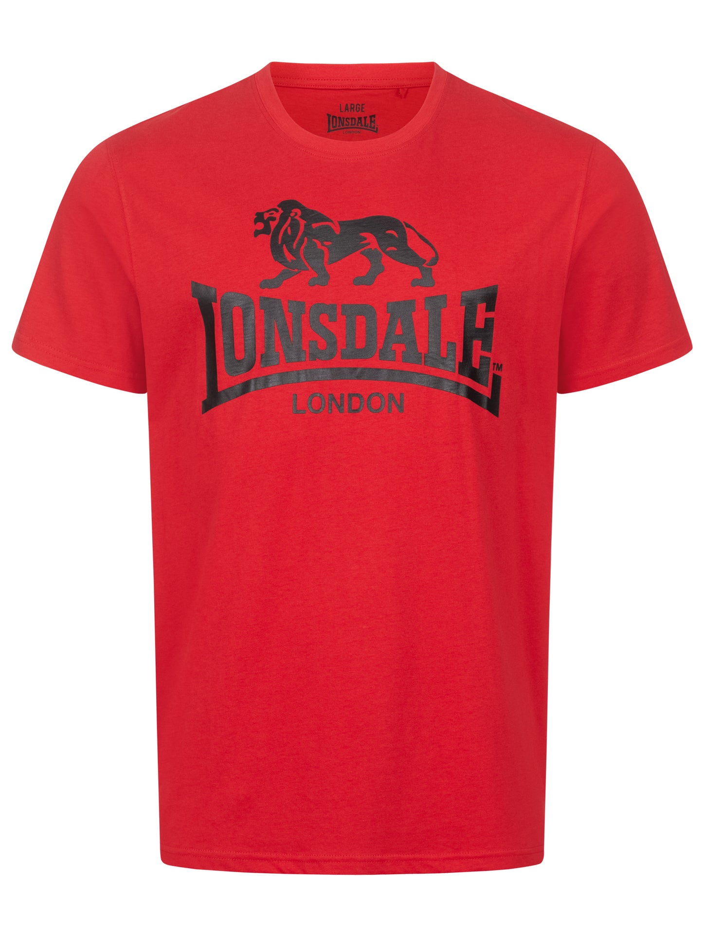 Rotes Lonsdale London T-Shirt mit Frontprint und Löwen-Backprint, sportlich aus Baumwolle