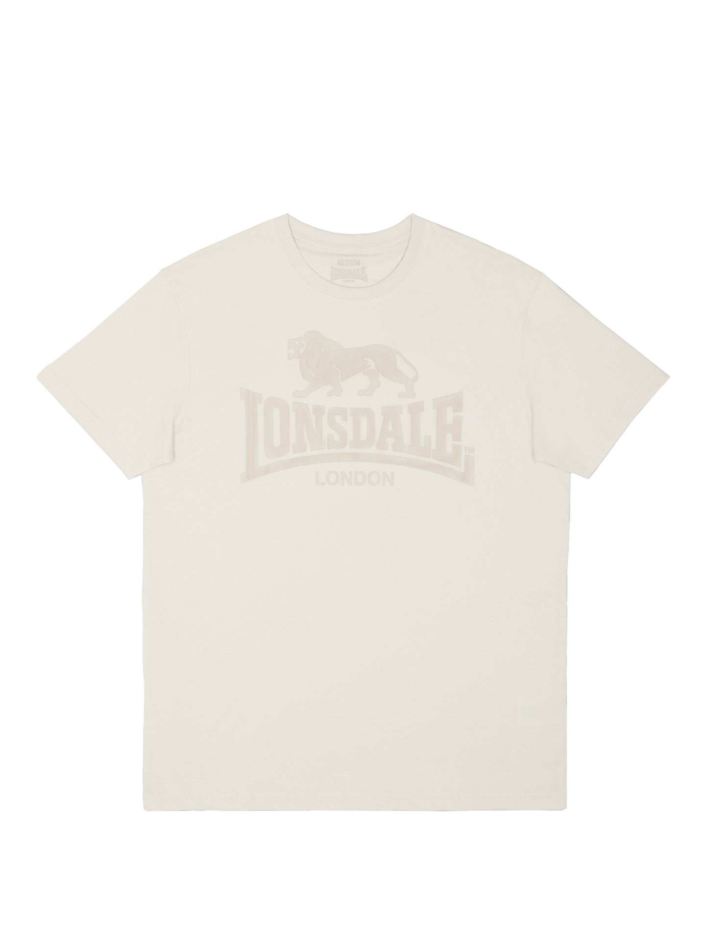 Lonsdale London T-Shirt Bone White mit Frontprint und Löwen-Backprint, sportlich aus Baumwolle