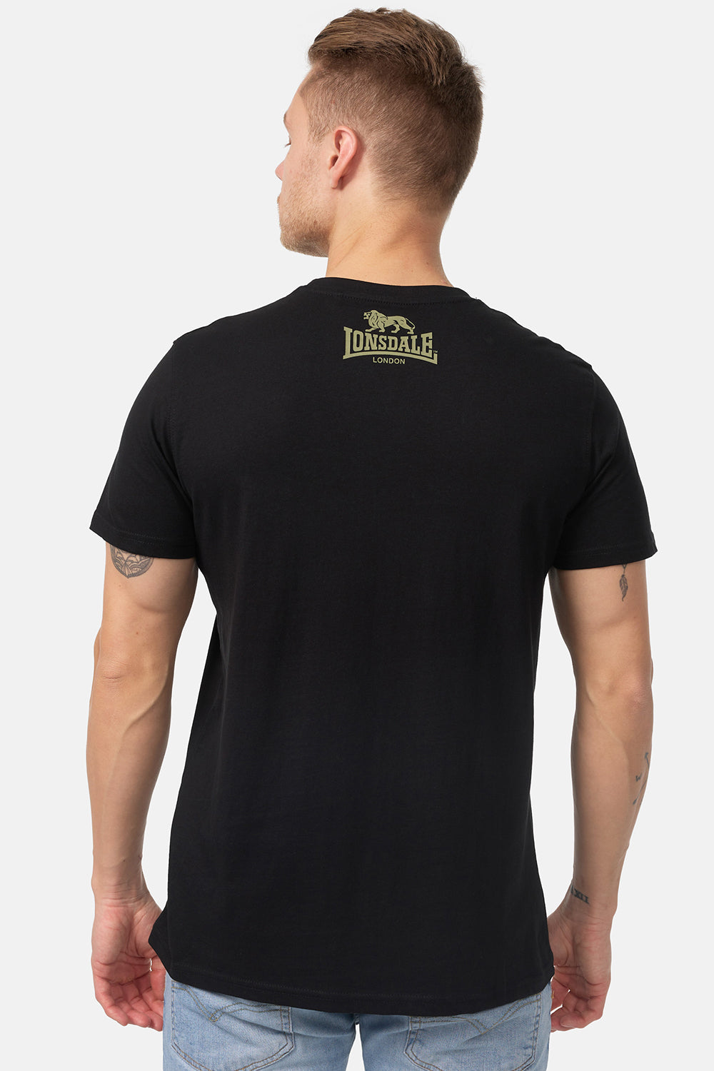 Lonsdale London T-Shirt Regular Logo mit Front-Logo-Aufdruck und kleinem Löwen-Backprint, sportlich-freizeitlicher Stil