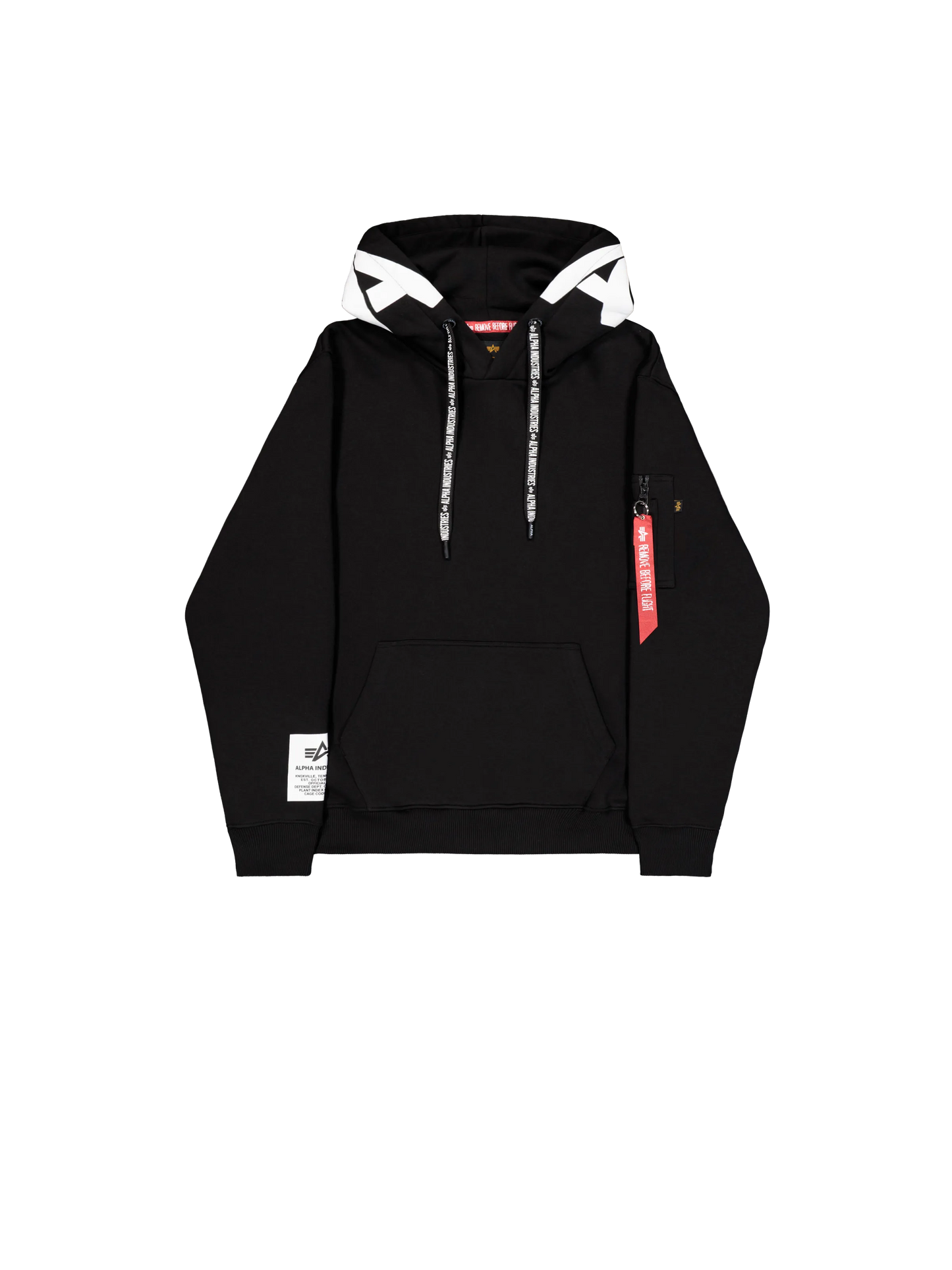Alpha Industries Alpha Hoodie Herren – Vorderansicht mit Kapuze schwarz