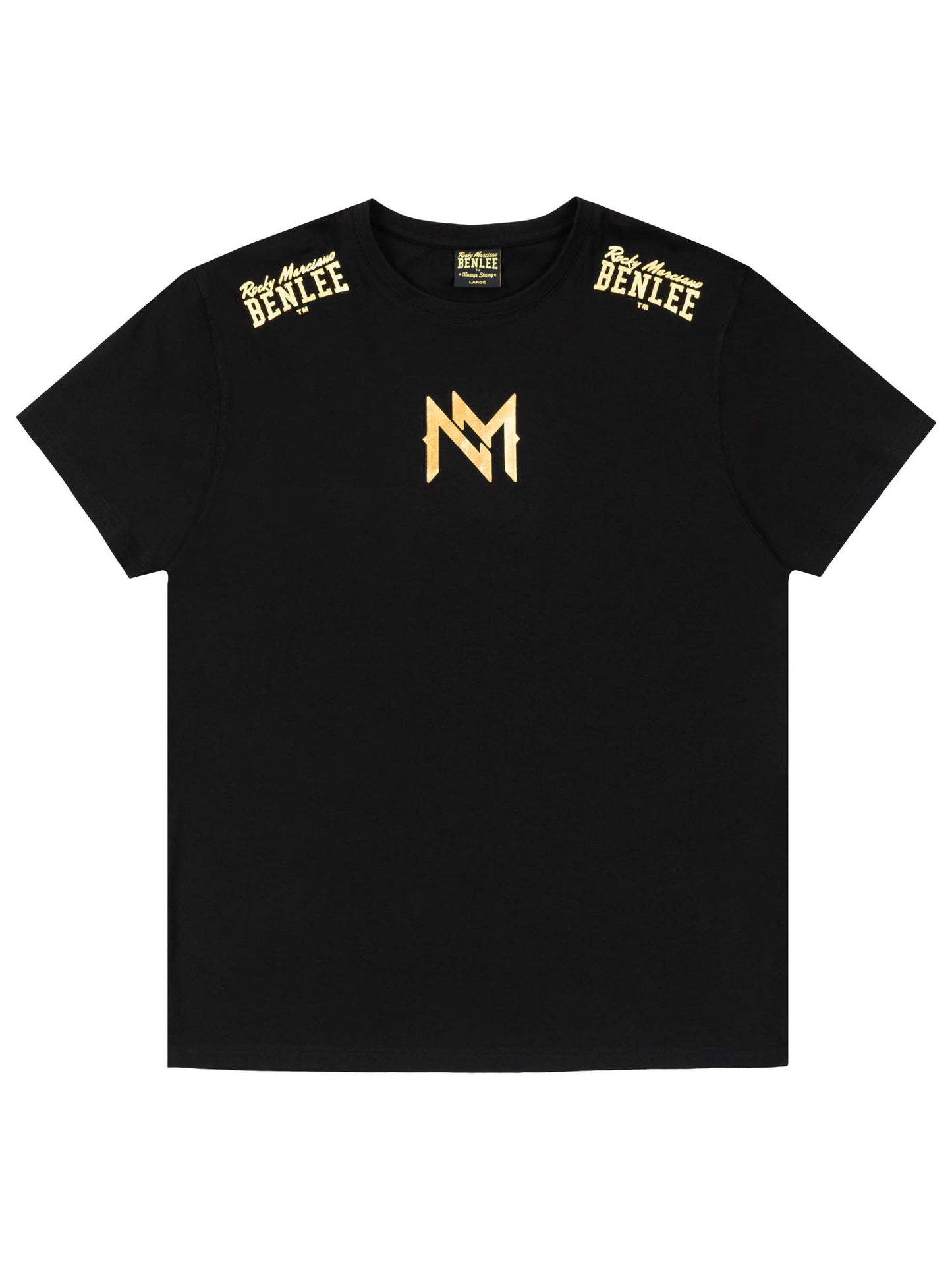 Schwarzes BENLEE T-Shirt für Herren mit goldenem Logo-Druck auf der Brust.