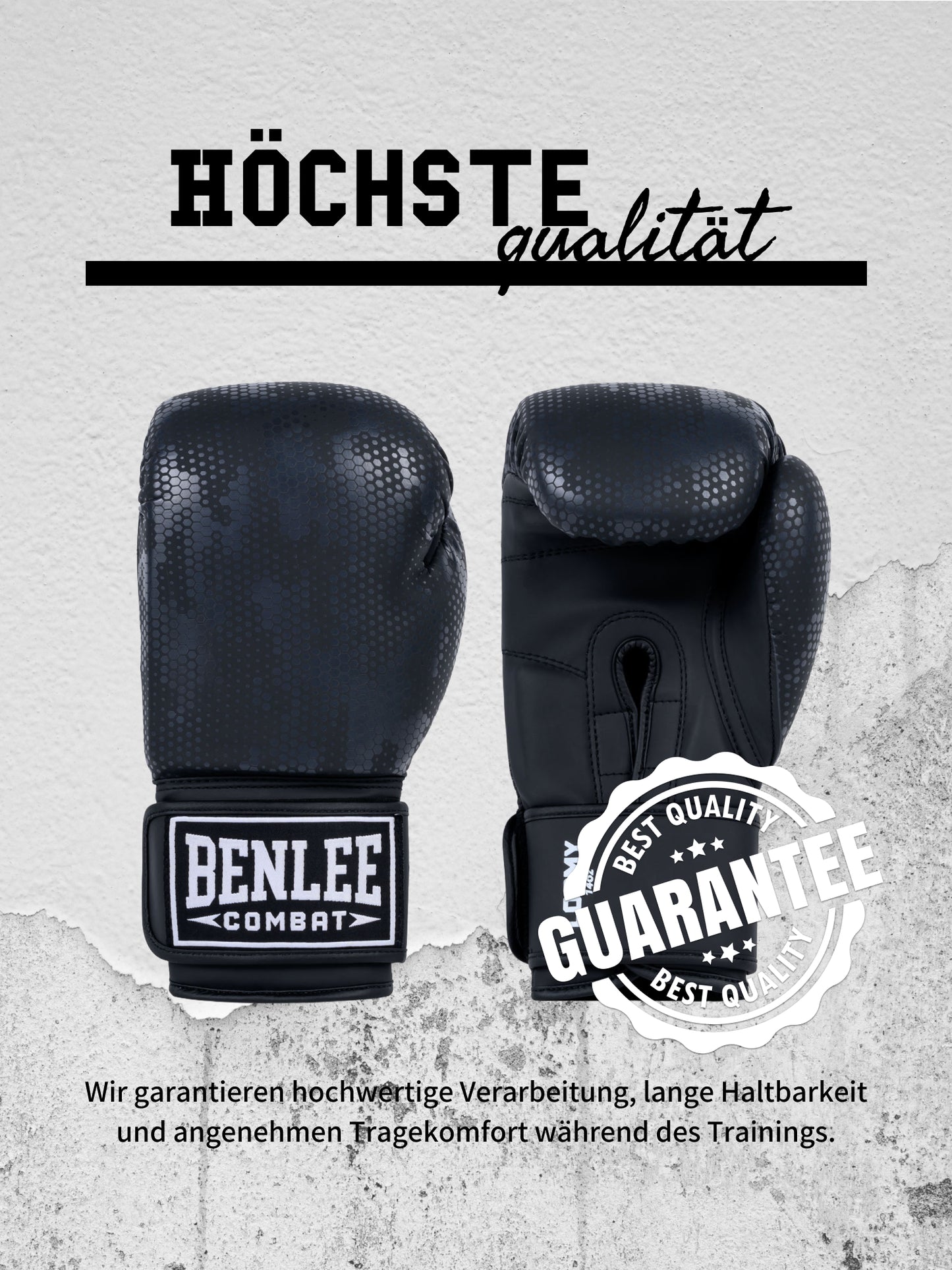 Benlee Boxhandschuhe in Schwarz mit Qualitätssiegel für Training und Haltbarkeit.