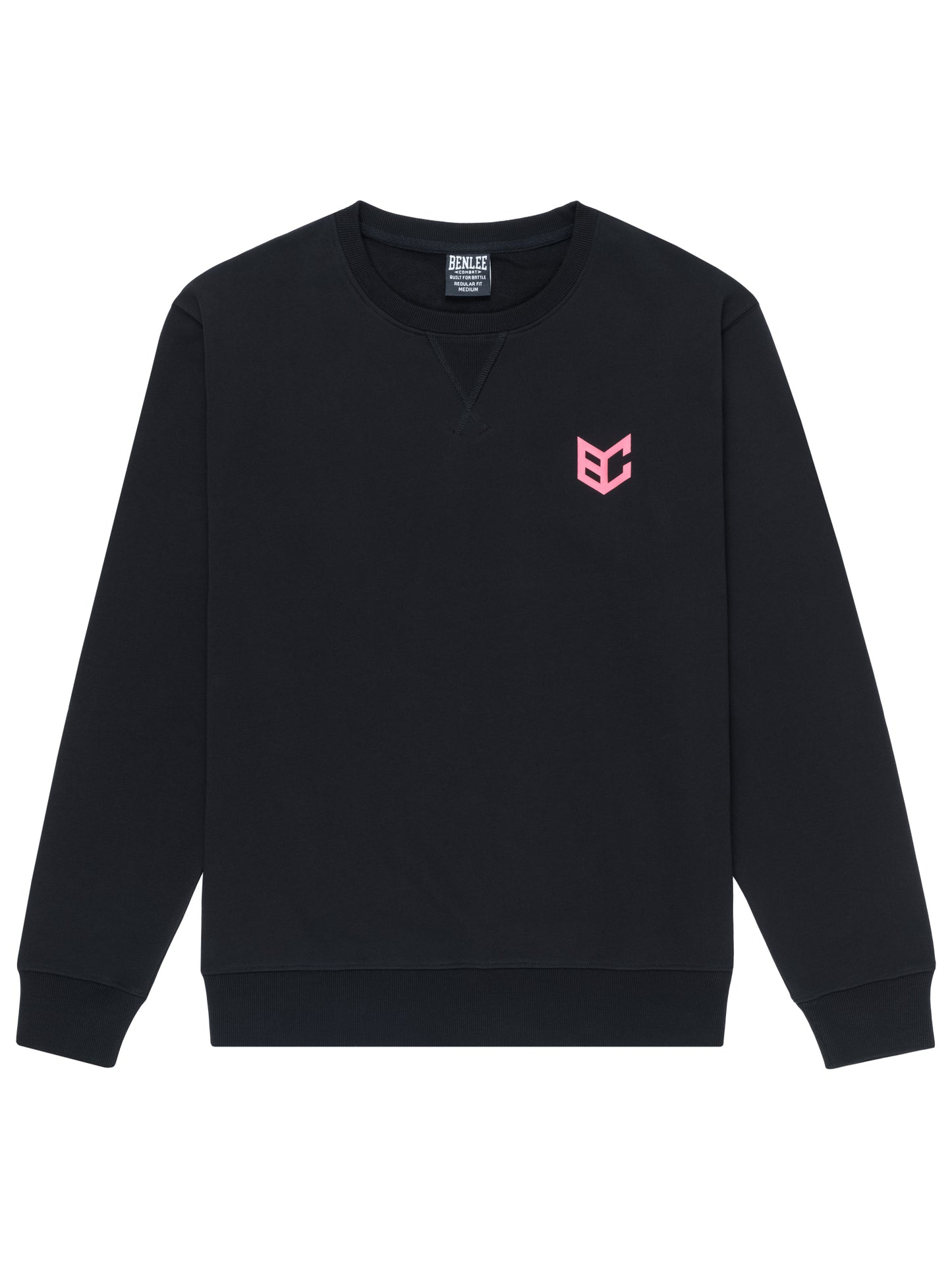 BENLEE Herren T-Shirt in Schwarz. Vorderansicht mit kleinem, rosa Logo-Druck auf der Brust.