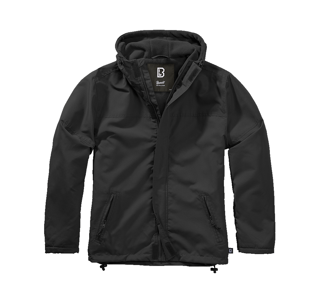 Schwarzer Brandit Windbreaker Frontzip mit warmem Fleecefutter, Kapuze und windabweisendem Material