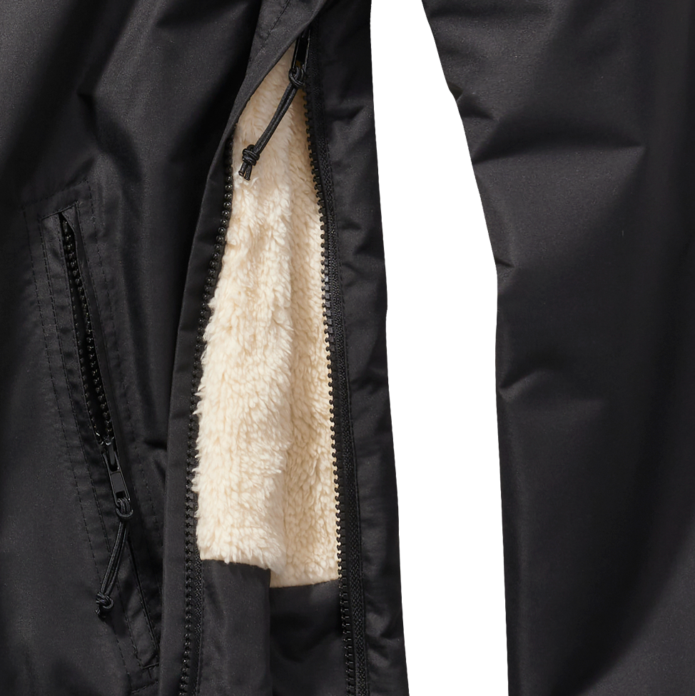 Schwarzer Brandit Windbreaker Sherpa Jacke mit Teddyfell-Futter, Kapuze und wasserabweisendem Material